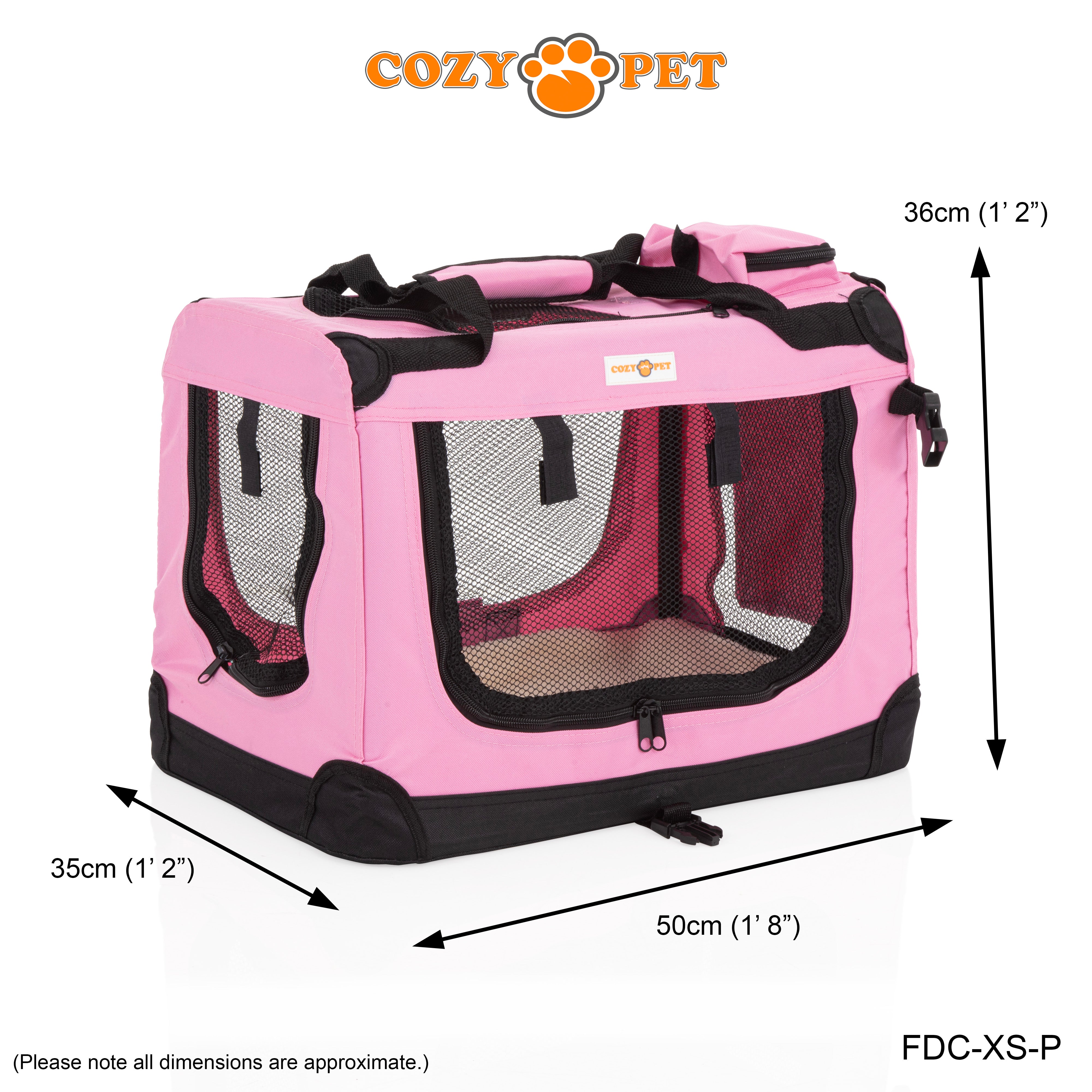 Fabric Dog Crate 50cm Pink by Cozy Pet Puppy Carrier Cat Travel Cage Rabbit Model: FDC-XS-P - RET - Customer Return 30% Discount.