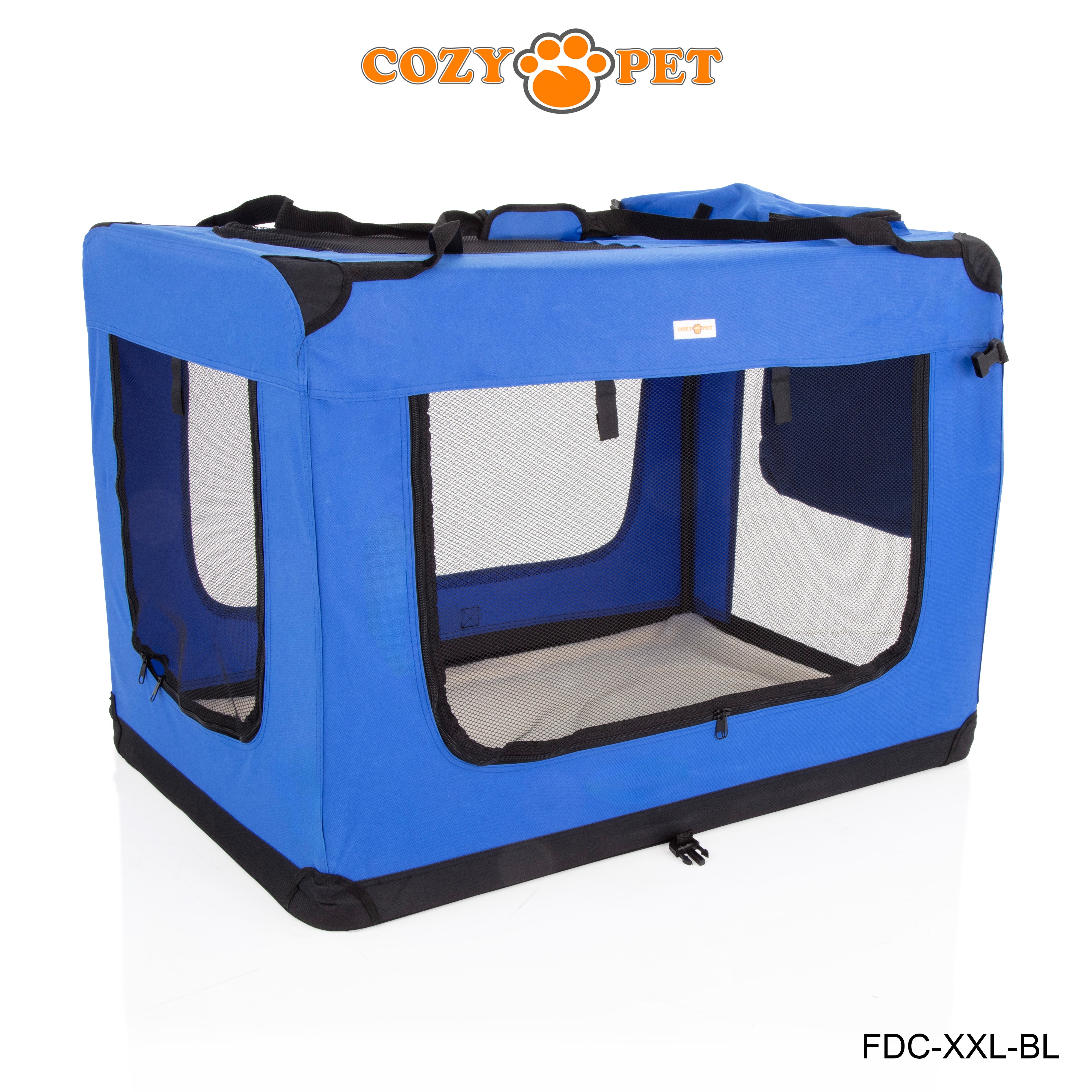 Fabric Dog Crate 101cm Blue by Cozy Pet Puppy Carrier Cat Travel Cage Rabbit Model: FDC-XXL-BL - RET - Customer Return 30% Discount.