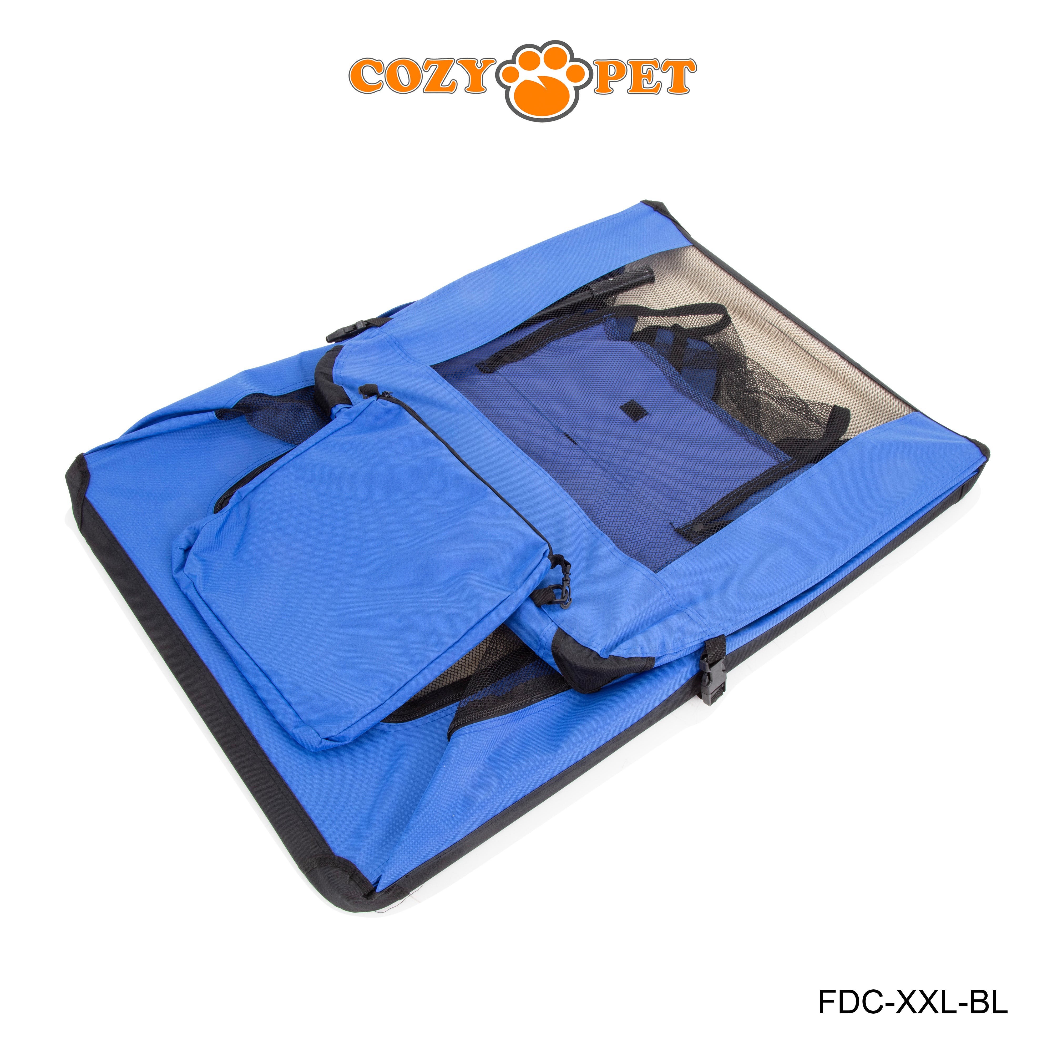 Fabric Dog Crate 101cm Blue by Cozy Pet Puppy Carrier Cat Travel Cage Rabbit Model: FDC-XXL-BL - RET - Customer Return 30% Discount.