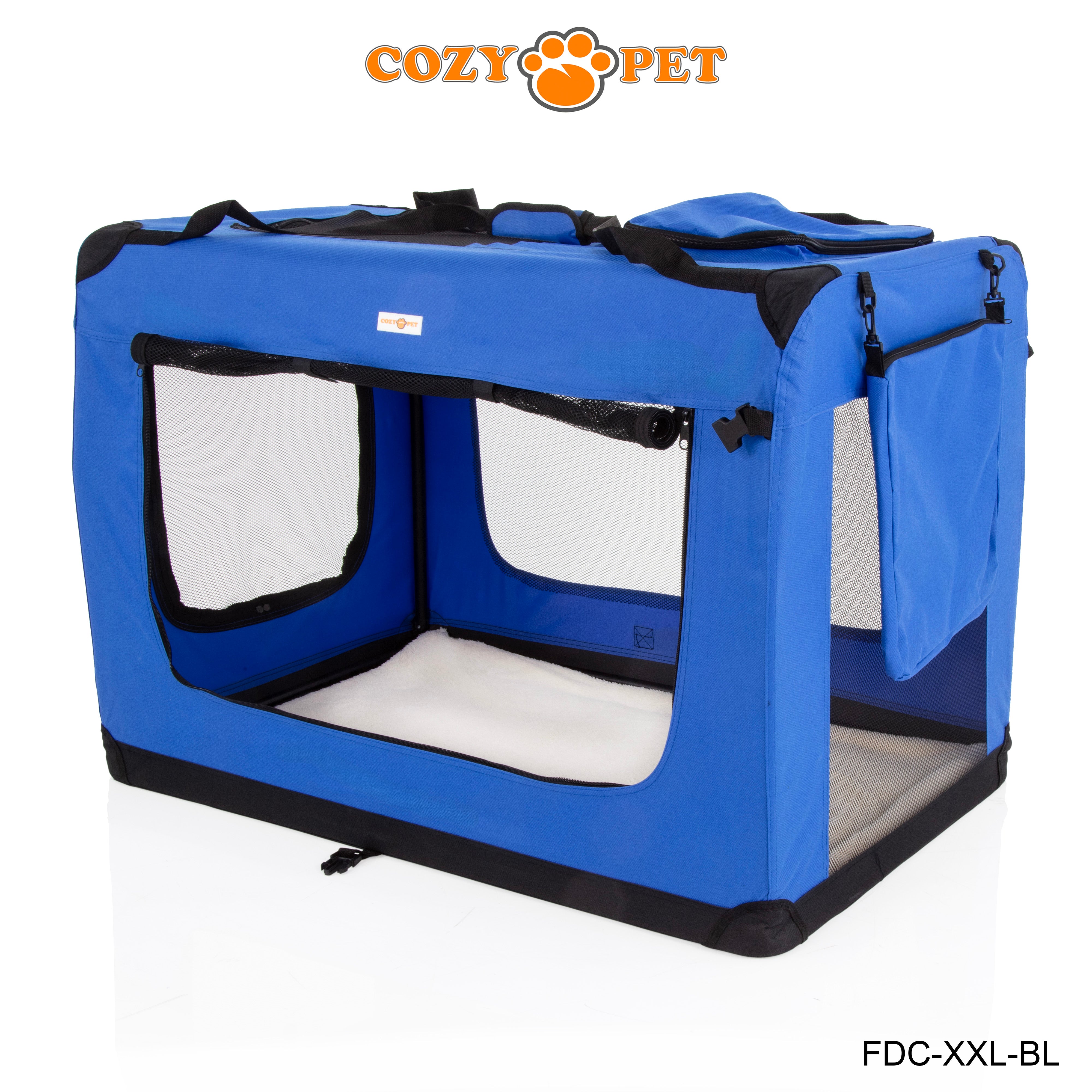 Fabric Dog Crate 101cm Blue by Cozy Pet Puppy Carrier Cat Travel Cage Rabbit Model: FDC-XXL-BL - RET - Customer Return 30% Discount.