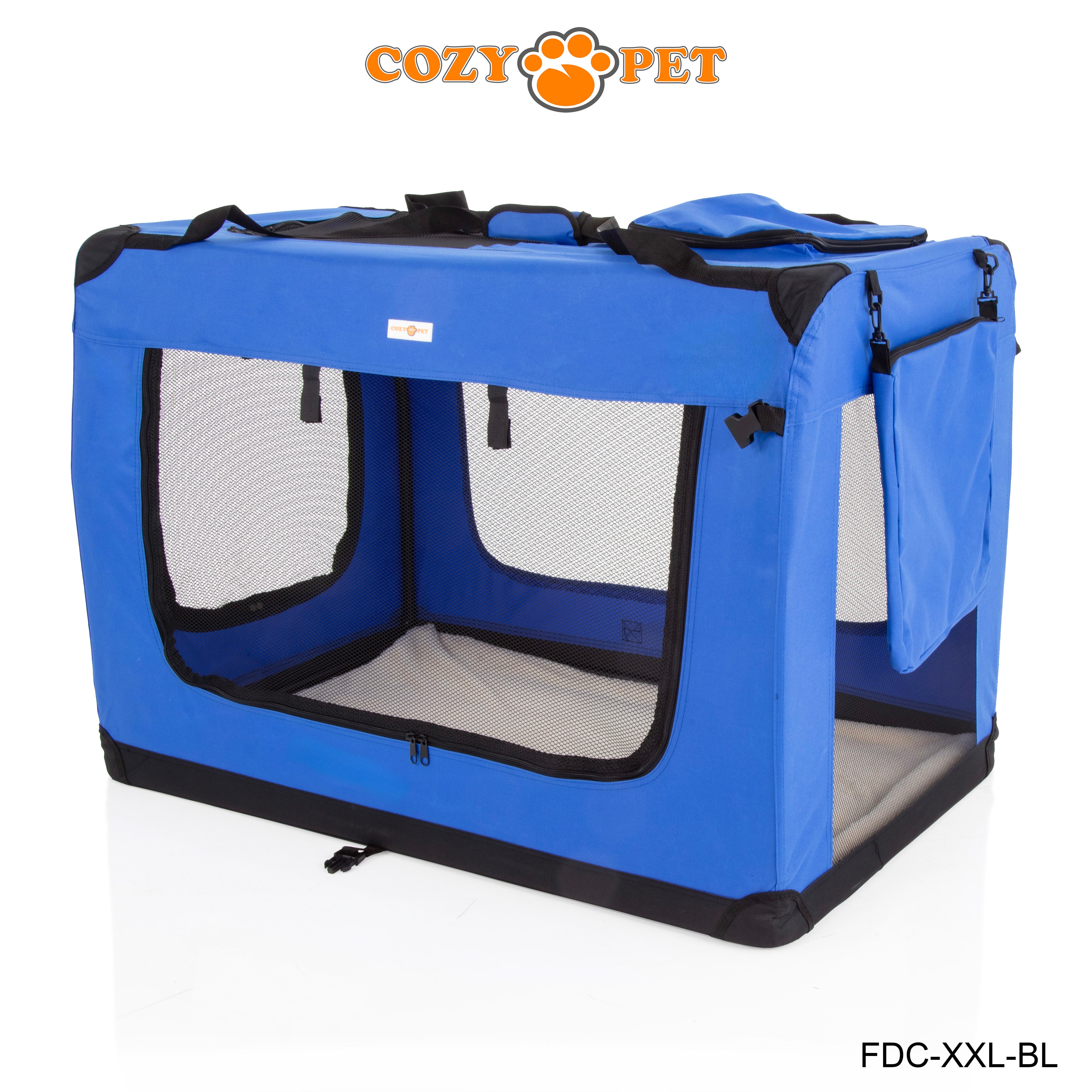 Fabric Dog Crate 101cm Blue by Cozy Pet Puppy Carrier Cat Travel Cage Rabbit Model: FDC-XXL-BL - RET - Customer Return 30% Discount.