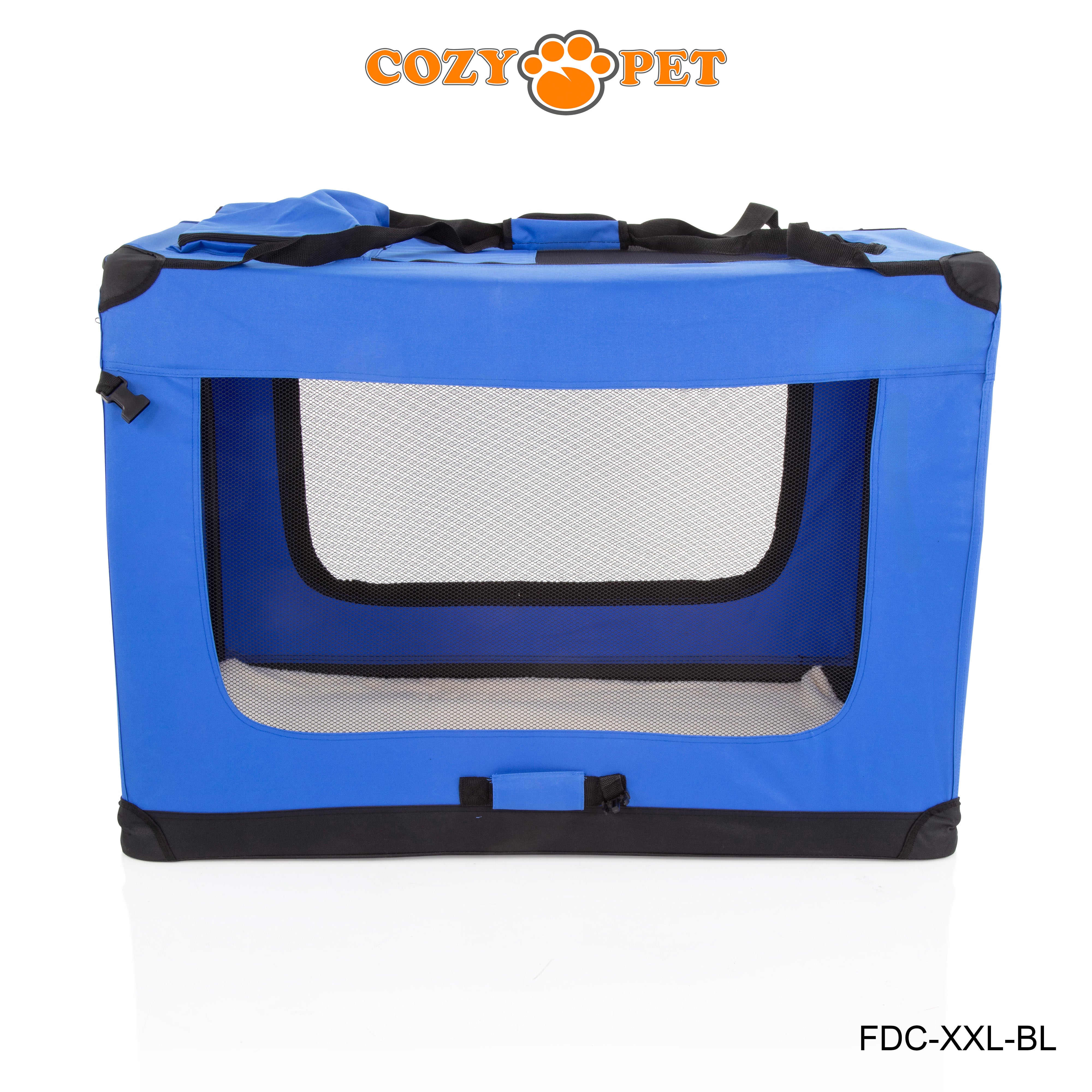 Fabric Dog Crate 101cm Blue by Cozy Pet Puppy Carrier Cat Travel Cage Rabbit Model: FDC-XXL-BL - RET - Customer Return 30% Discount.