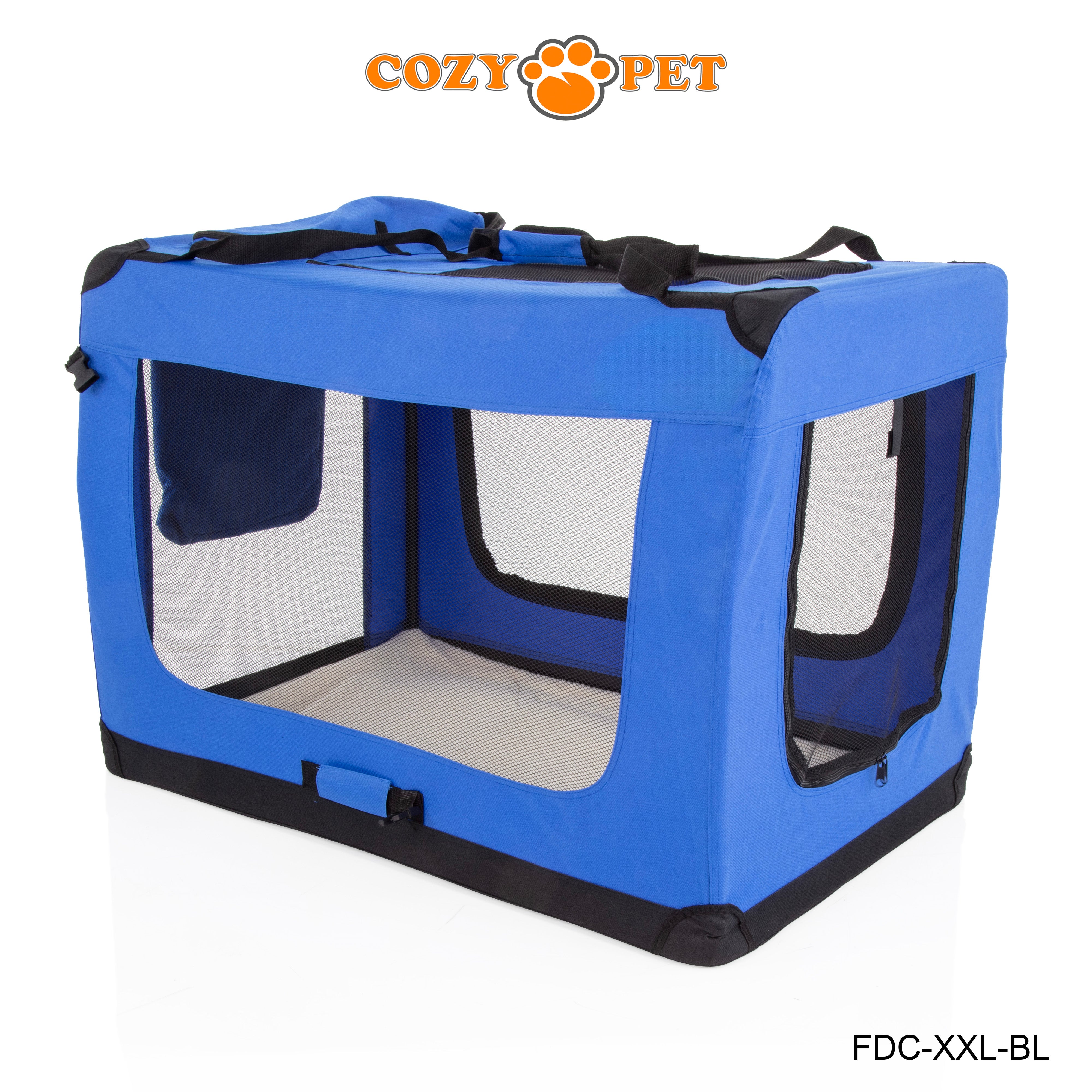 Fabric Dog Crate 101cm Blue by Cozy Pet Puppy Carrier Cat Travel Cage Rabbit Model: FDC-XXL-BL