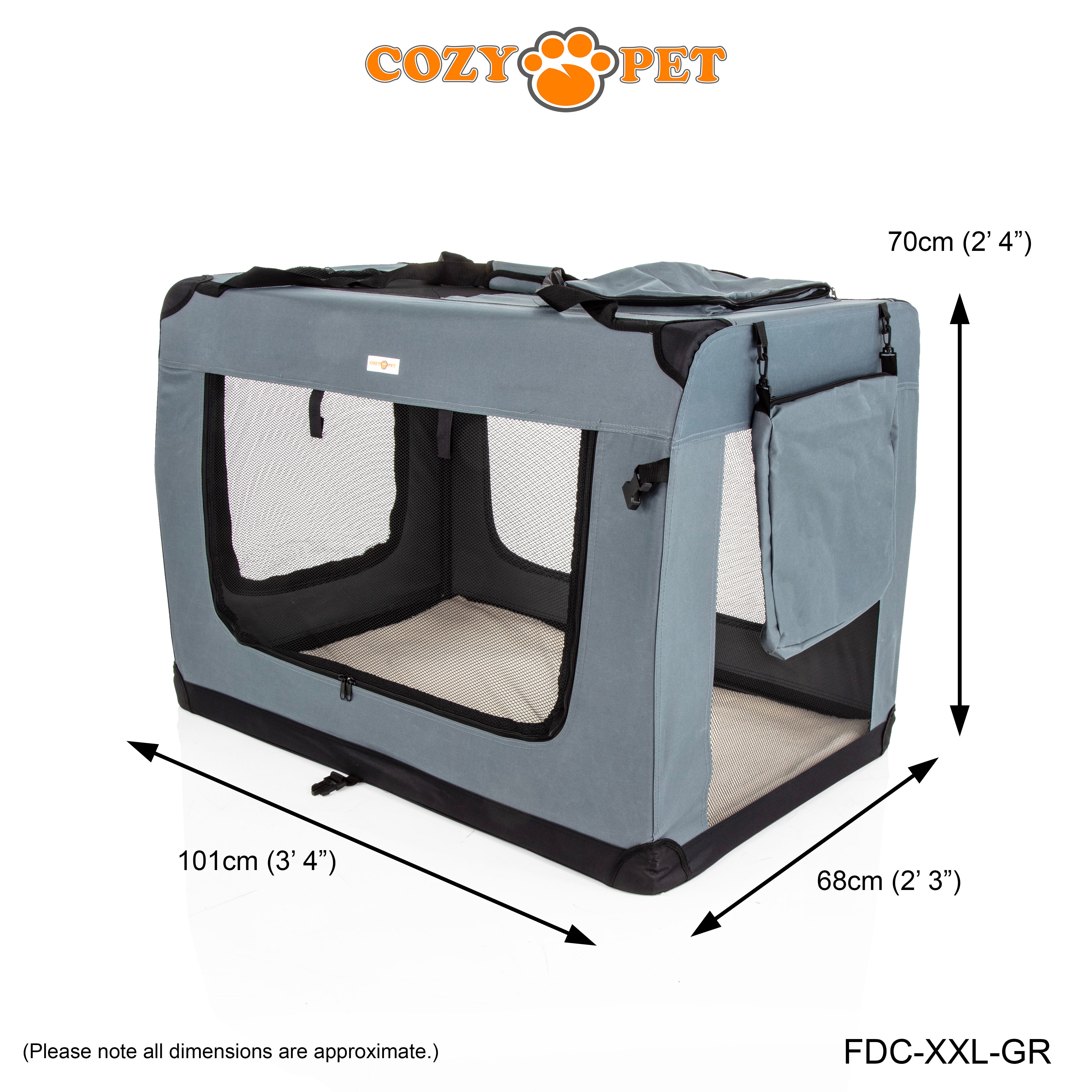 Fabric Dog Crate 101cm Grey by Cozy Pet Puppy Carrier Cat Travel Cage Rabbit Model: FDC-XXL-GR - RET - Customer Return 30% Discount.