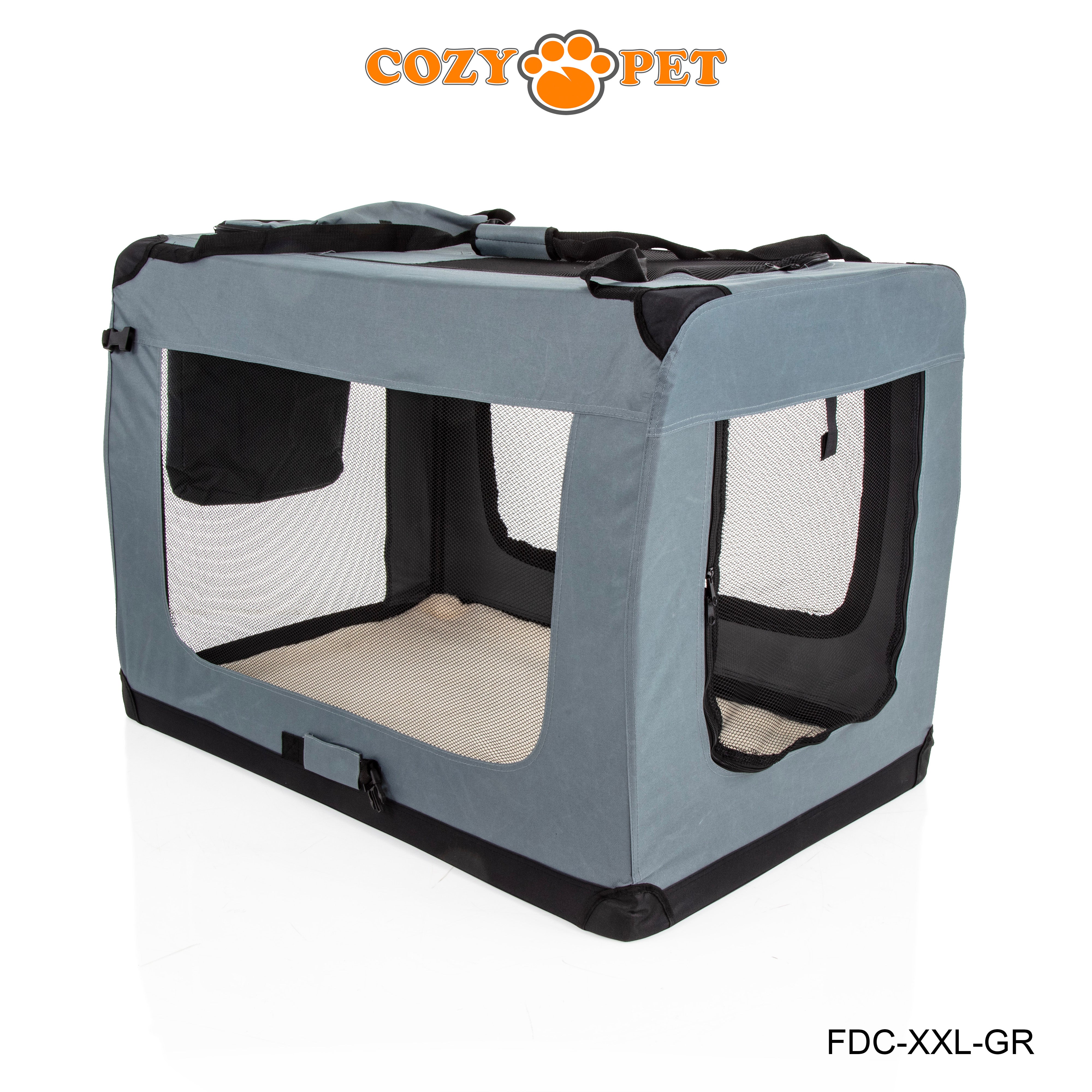 Fabric Dog Crate 101cm Grey by Cozy Pet Puppy Carrier Cat Travel Cage Rabbit Model: FDC-XXL-GR