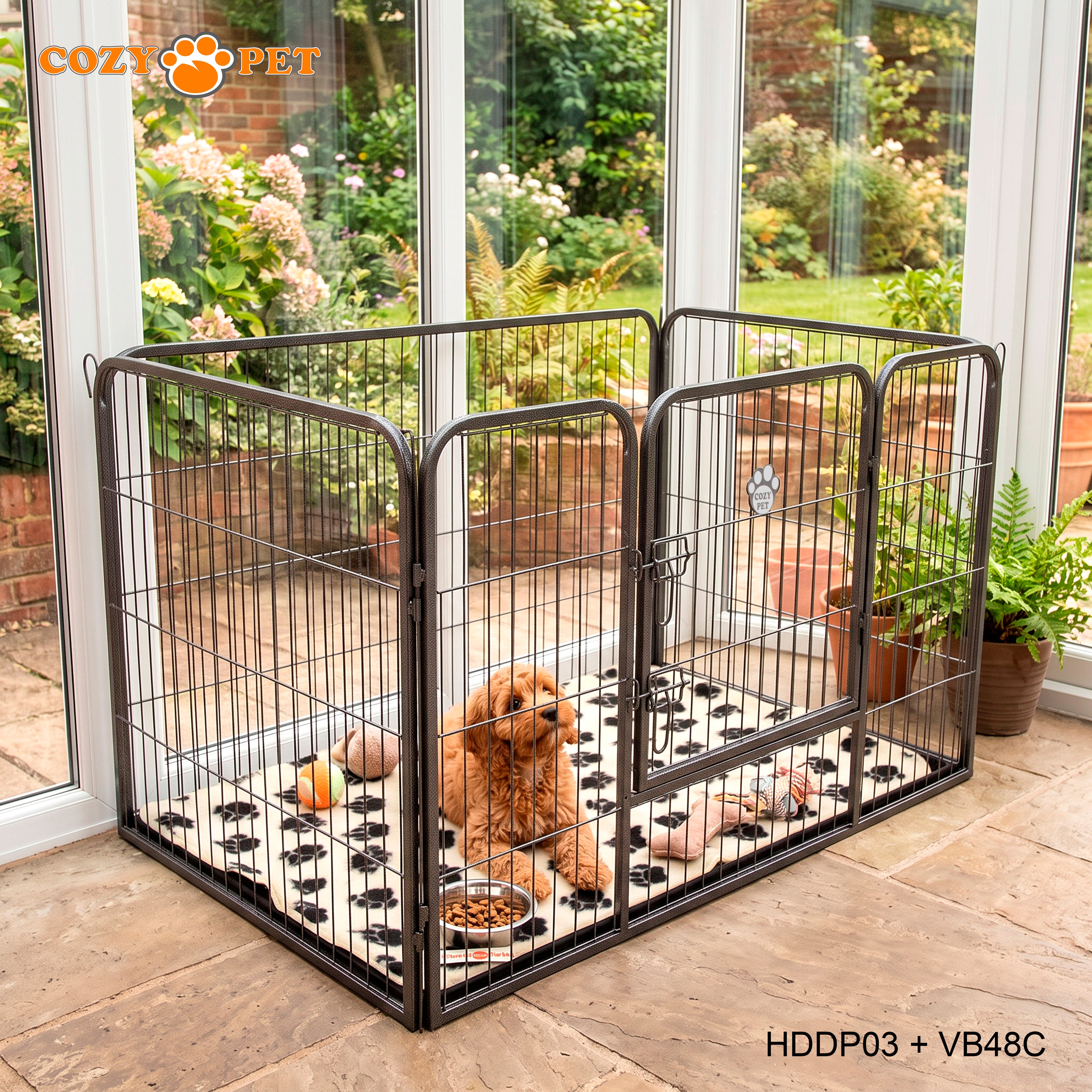 Cozy Pet Heavy Duty Playpen with ABS Tray and Vet Bed 75.5cm Tall Puppy PlaypenDog Crate Model HDDP03 + VB48C