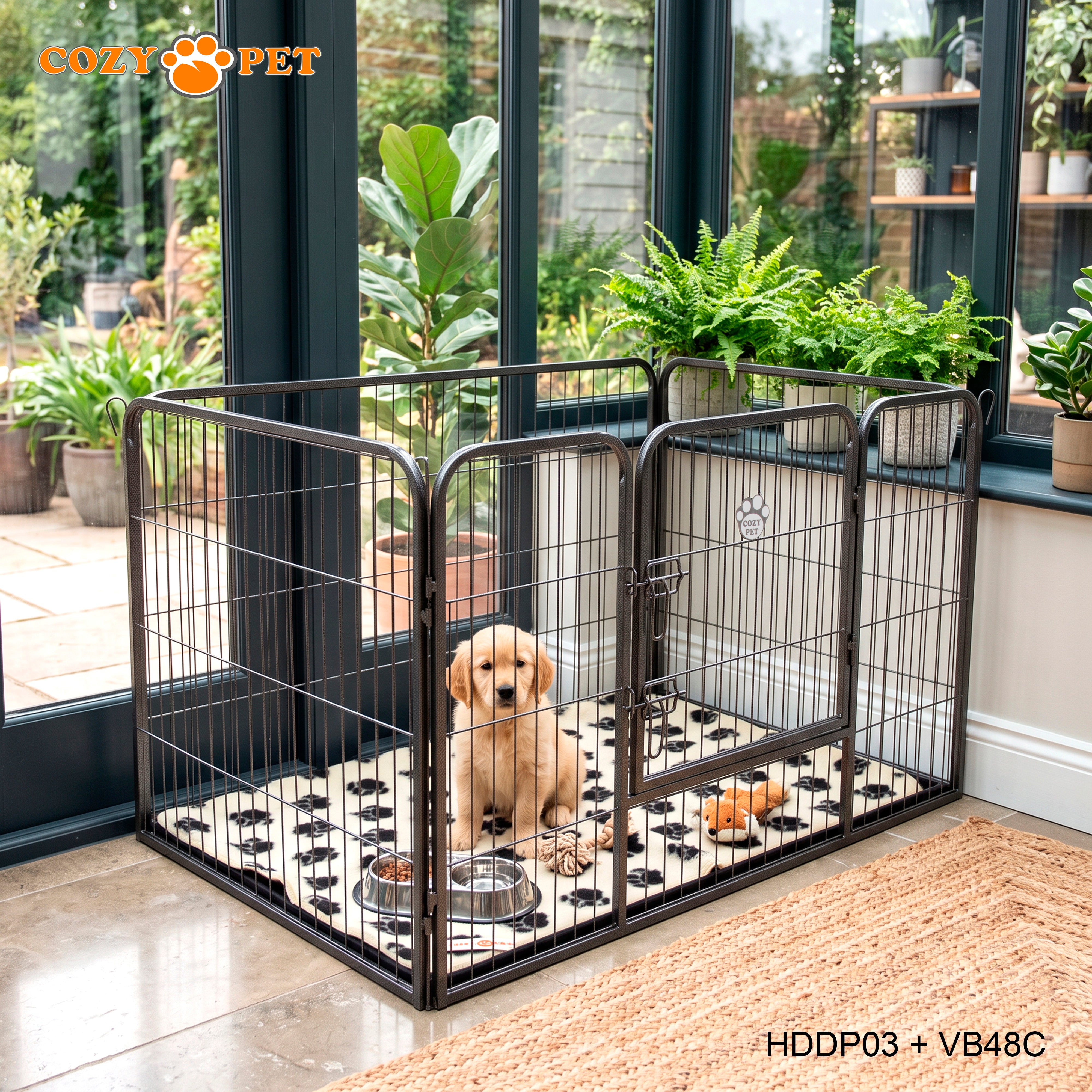 Cozy Pet Heavy Duty Playpen with ABS Tray and Vet Bed 75.5cm Tall Puppy PlaypenDog Crate Model HDDP03 + VB48C