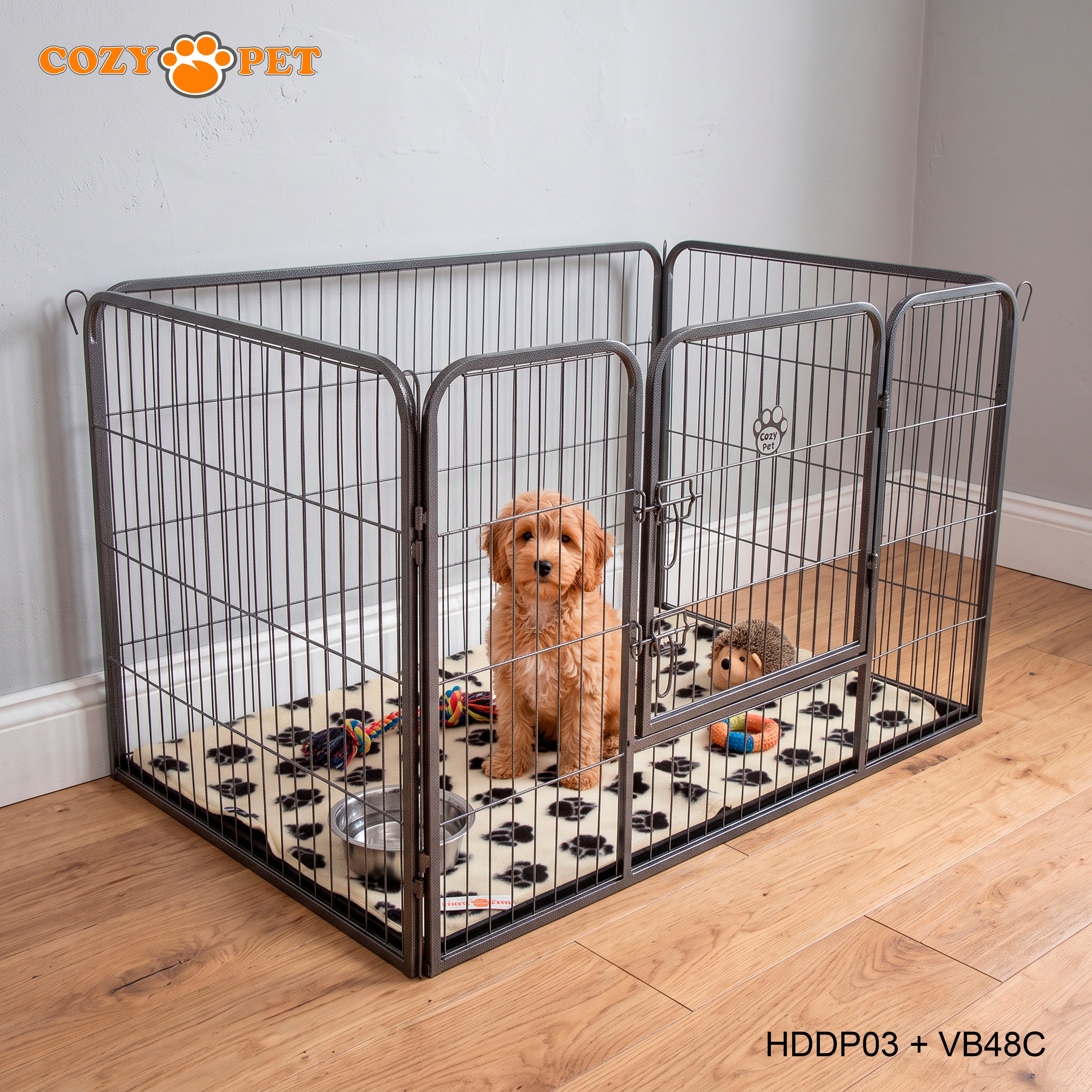 Cozy Pet Heavy Duty Playpen with ABS Tray and Vet Bed 75.5cm Tall Puppy PlaypenDog Crate Model HDDP03 + VB48C