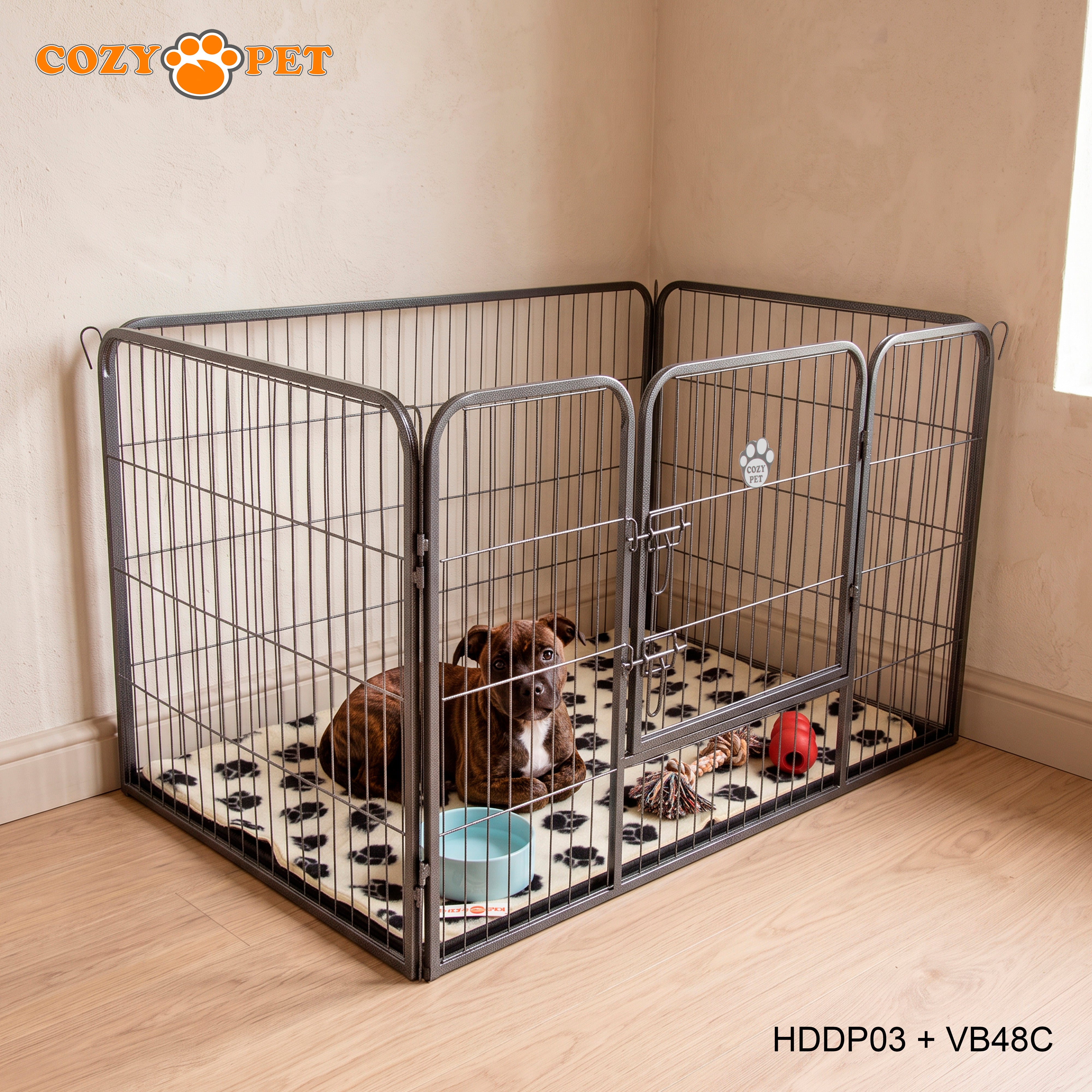 Cozy Pet Heavy Duty Playpen with ABS Tray and Vet Bed 75.5cm Tall Puppy PlaypenDog Crate Model HDDP03 + VB48C