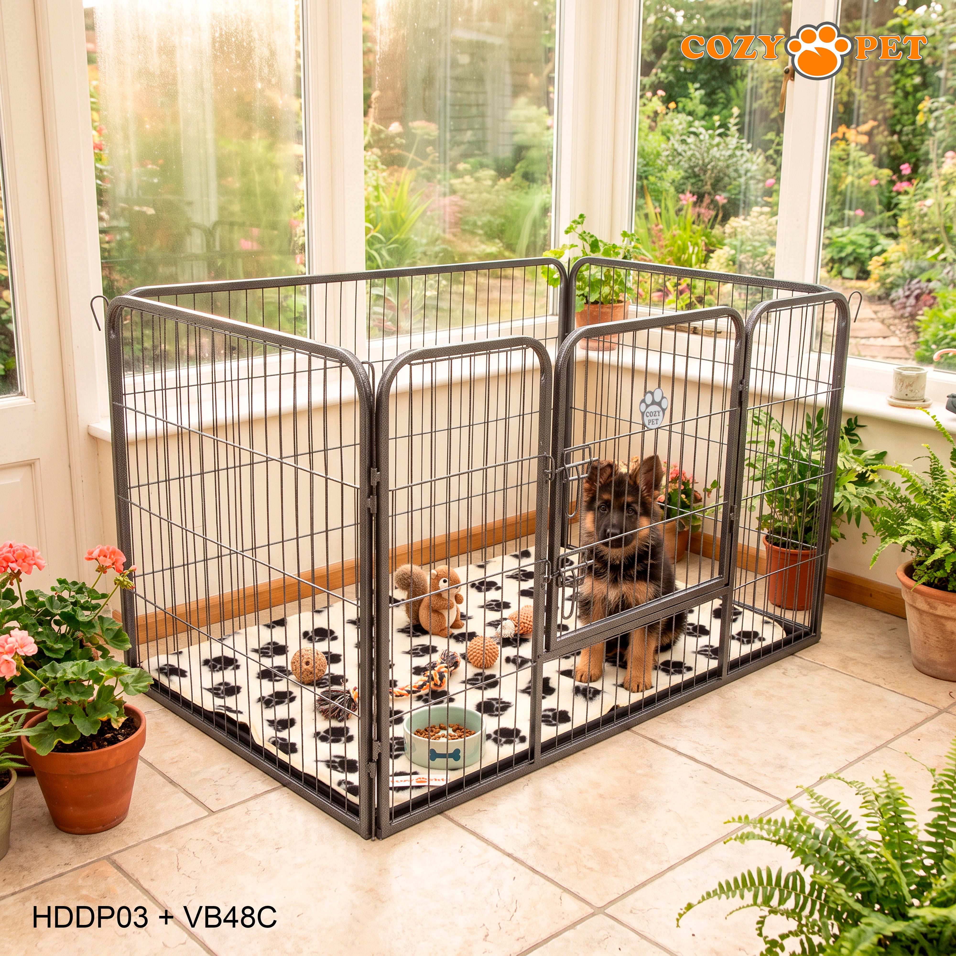 Cozy Pet Heavy Duty Playpen with ABS Tray and Vet Bed 75.5cm Tall Puppy PlaypenDog Crate Model HDDP03 + VB48C