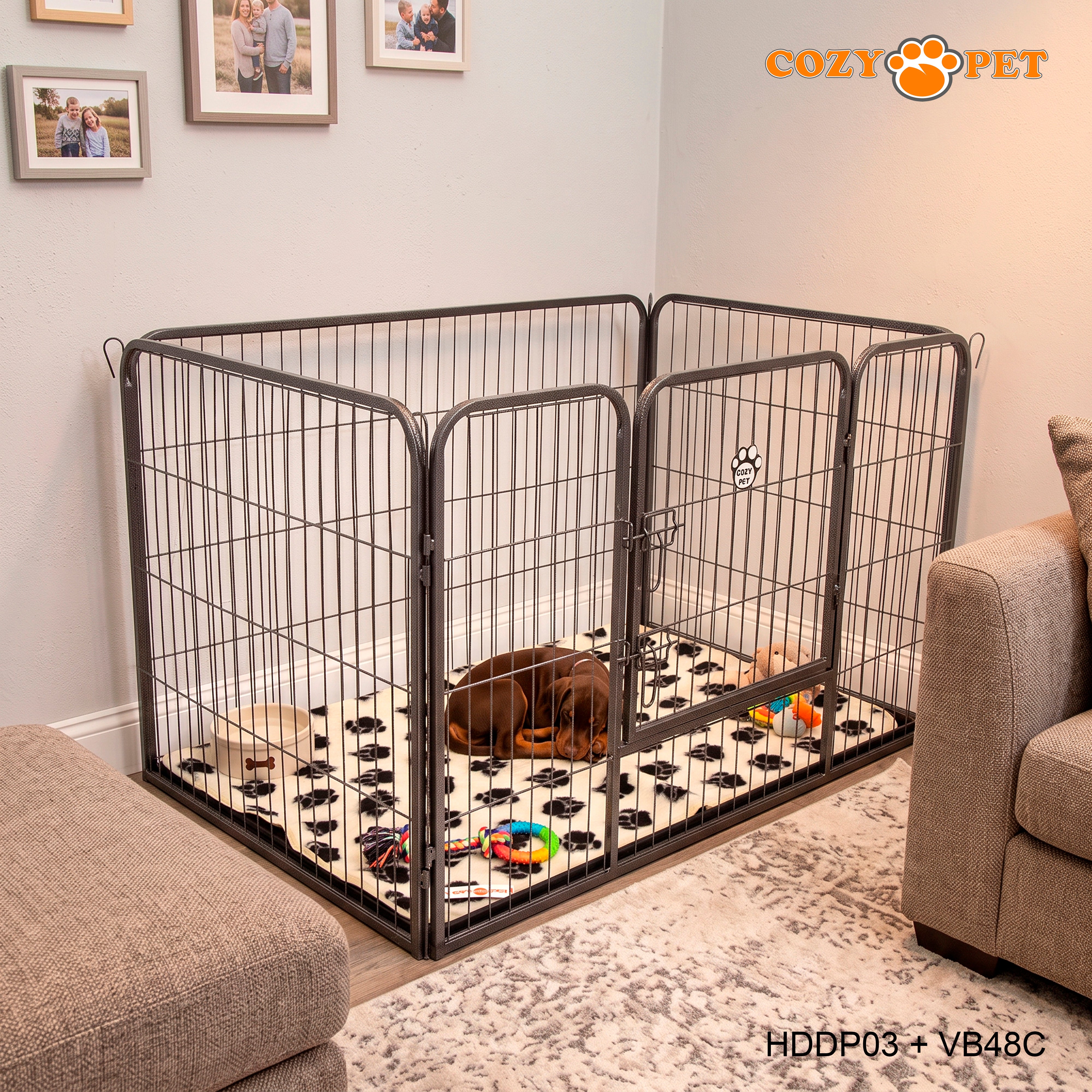 Cozy Pet Heavy Duty Playpen with ABS Tray and Vet Bed 75.5cm Tall Puppy PlaypenDog Crate Model HDDP03 + VB48C