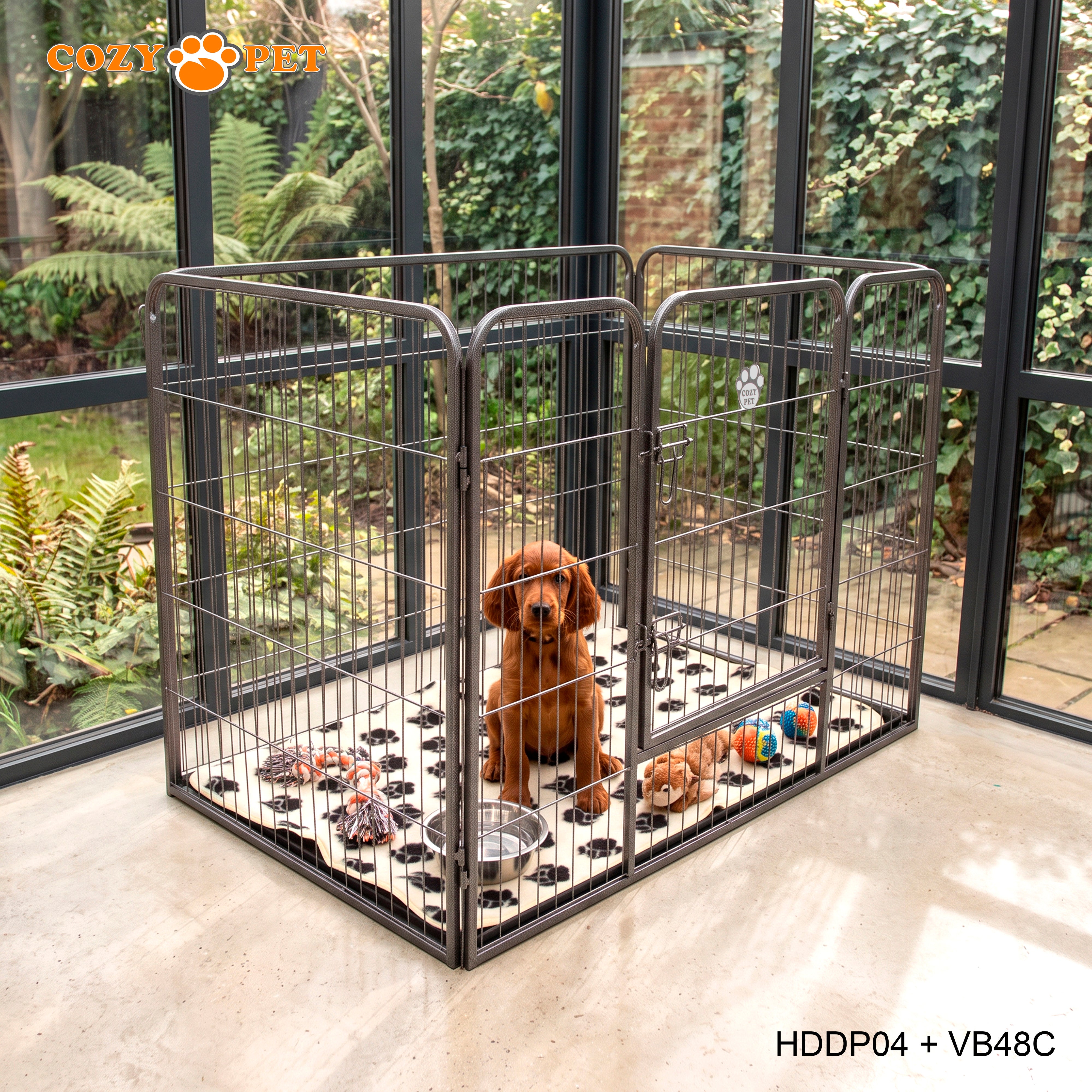 Cozy Pet Heavy Duty Playpen with ABS Tray and Vet Bed Puppy Playpen Dog Crate Model HDDP04 + VB48C