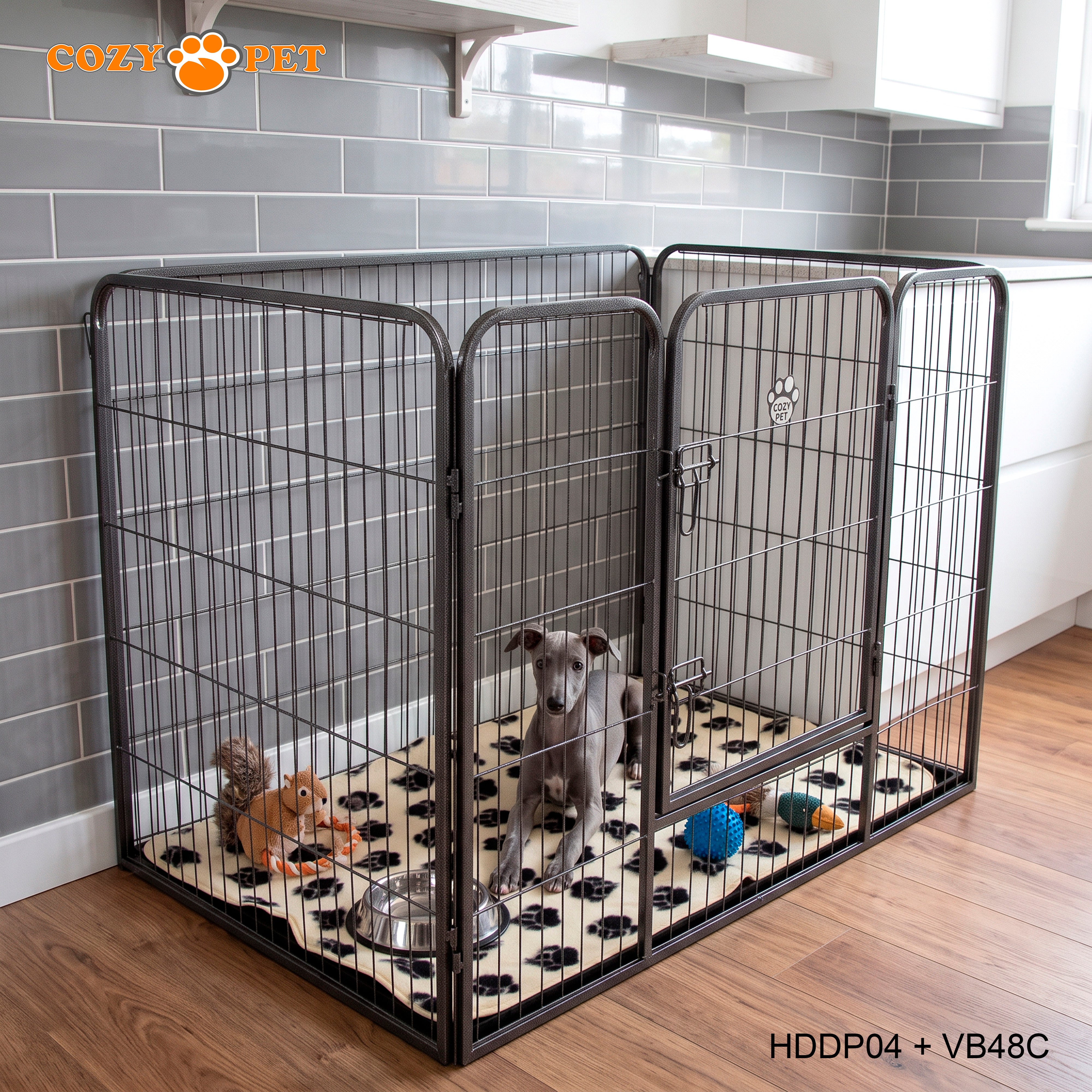 Cozy Pet Heavy Duty Playpen with ABS Tray and Vet Bed Puppy Playpen Dog Crate Model HDDP04 + VB48C