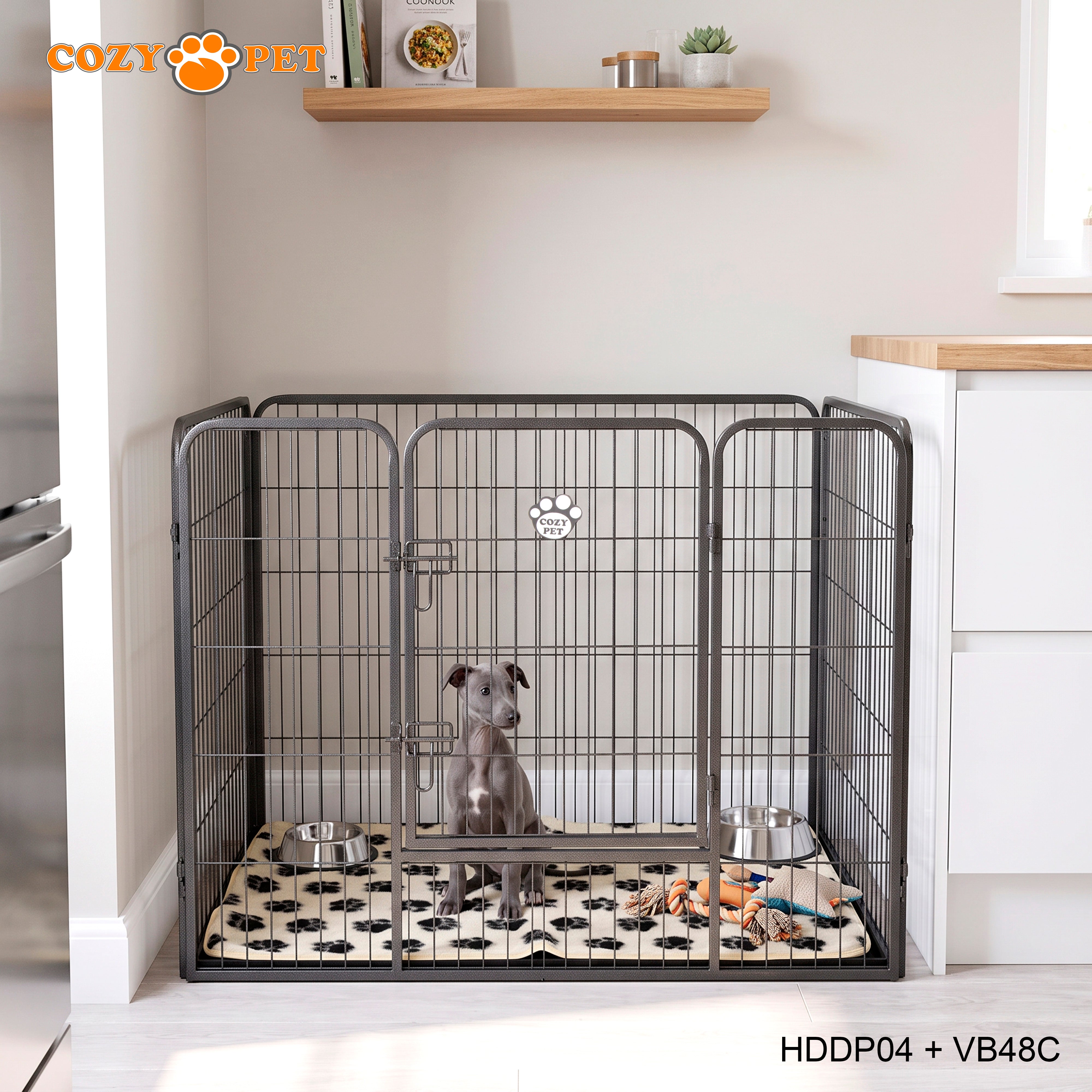 Cozy Pet Heavy Duty Playpen with ABS Tray and Vet Bed Puppy Playpen Dog Crate Model HDDP04 + VB48C