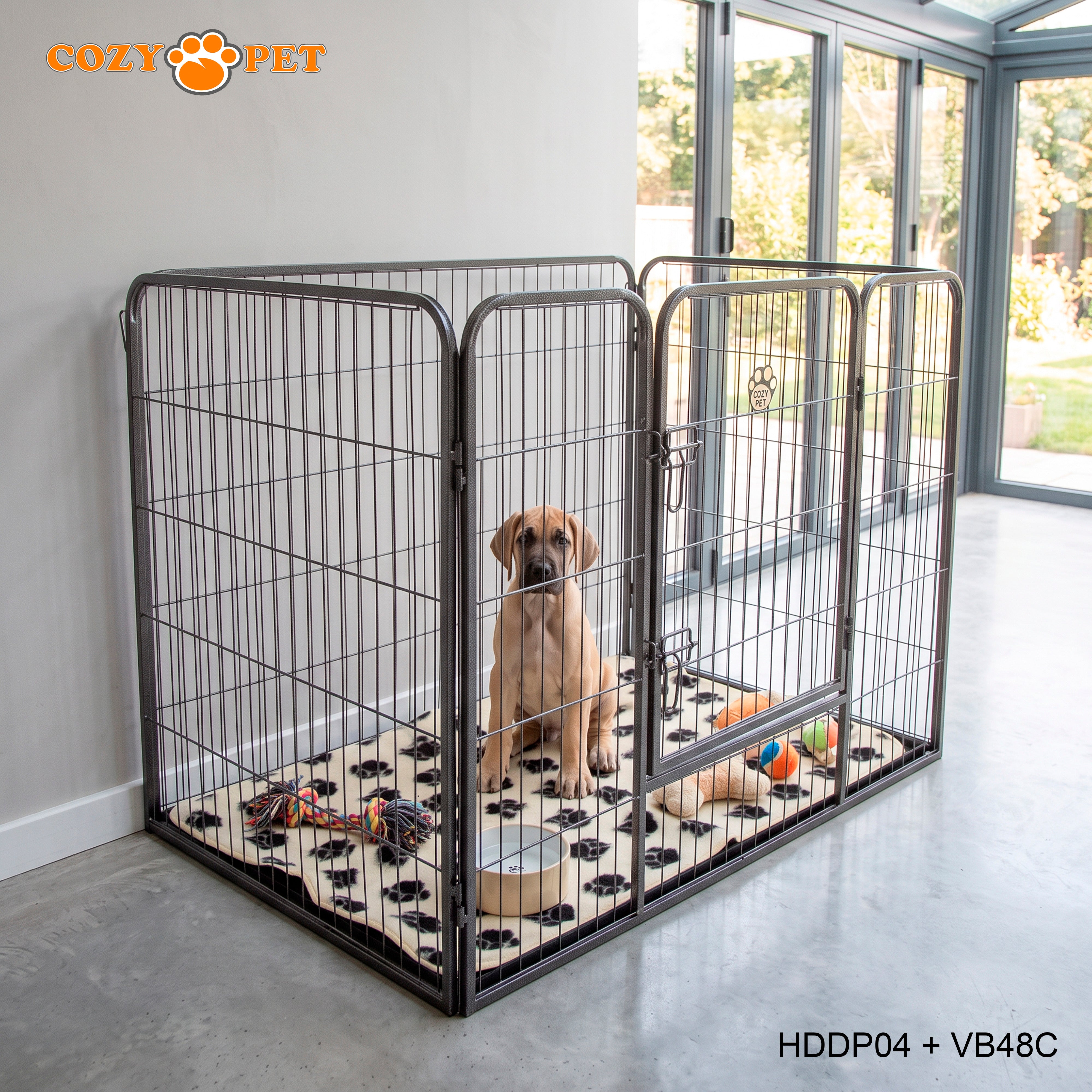 Cozy Pet Heavy Duty Playpen with ABS Tray and Vet Bed Puppy Playpen Dog Crate Model HDDP04 + VB48C