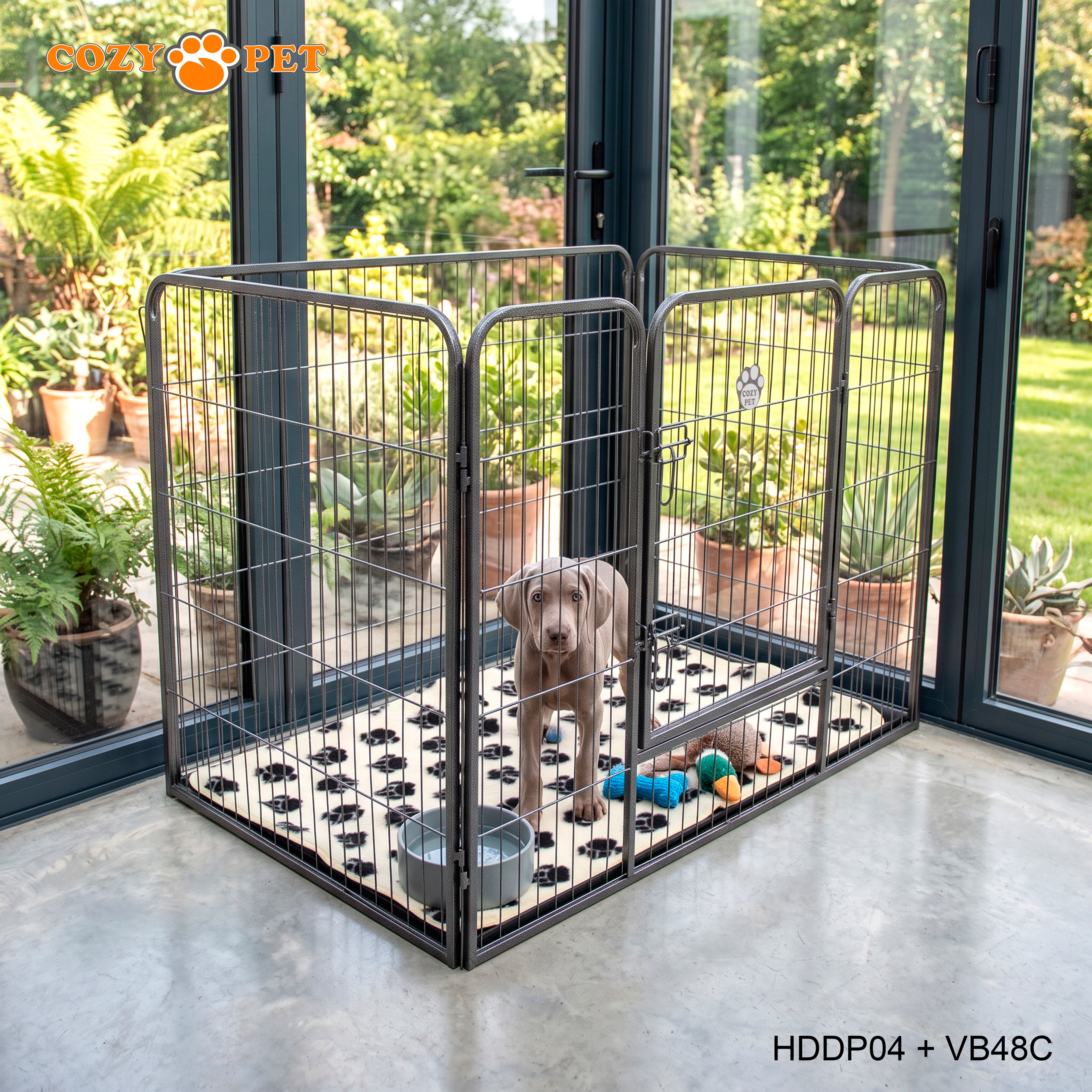 Cozy Pet Heavy Duty Playpen with ABS Tray and Vet Bed Puppy Playpen Dog Crate Model HDDP04 + VB48C