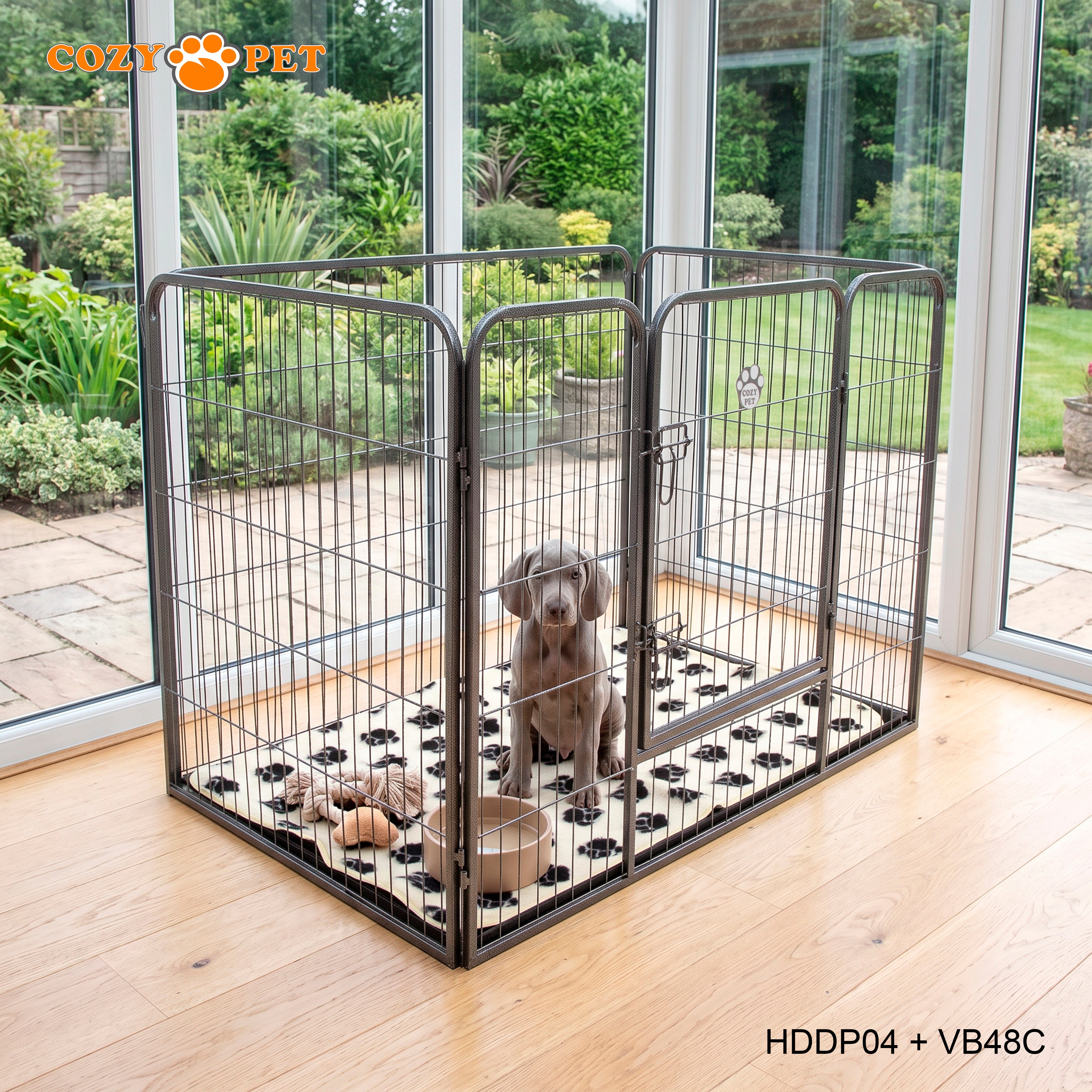Cozy Pet Heavy Duty Playpen with ABS Tray and Vet Bed Puppy Playpen Dog Crate Model HDDP04 + VB48C