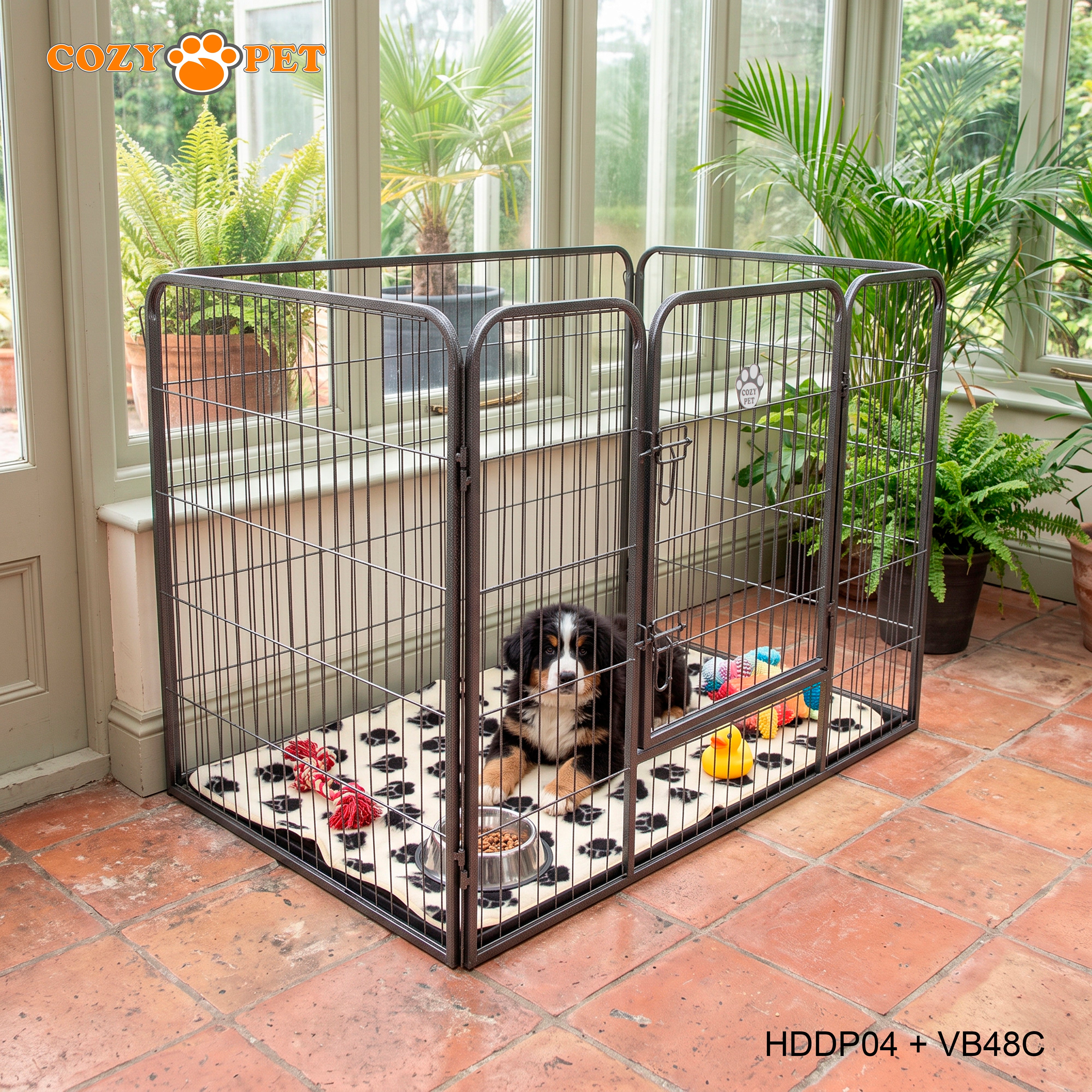 Cozy Pet Heavy Duty Playpen with ABS Tray and Vet Bed Puppy Playpen Dog Crate Model HDDP04 + VB48C