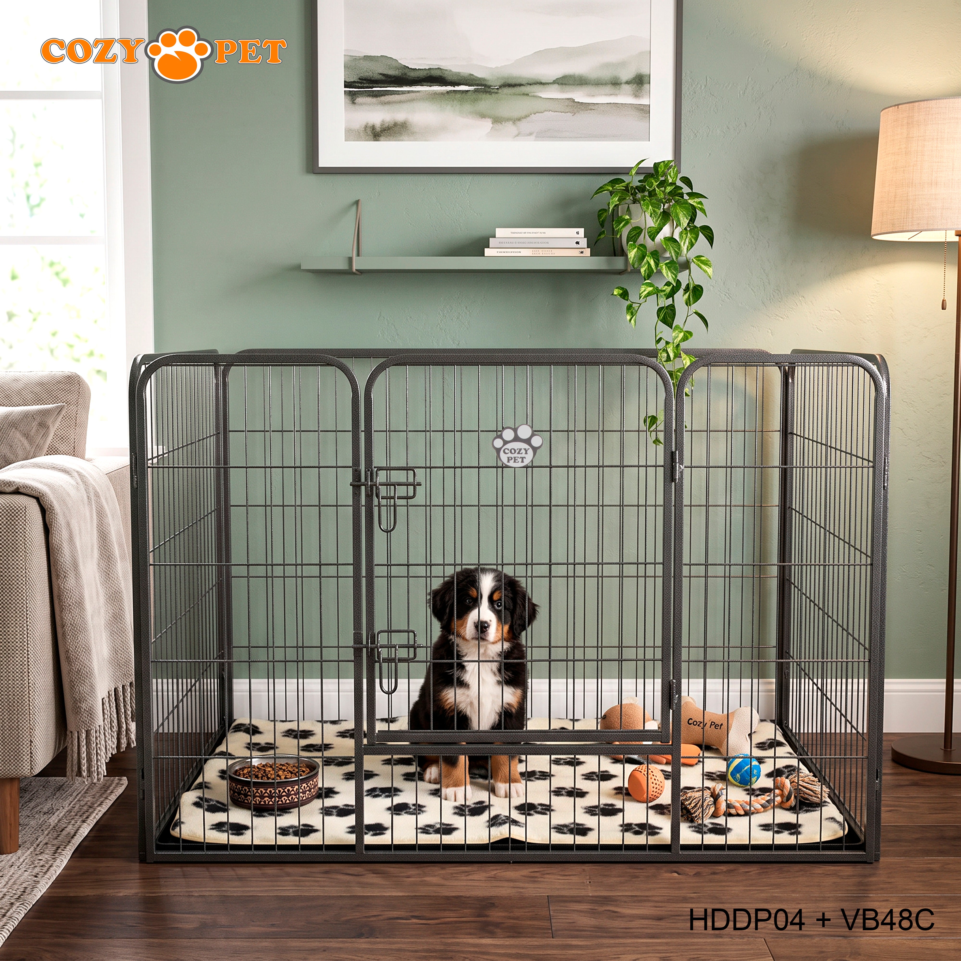 Cozy Pet Heavy Duty Playpen with ABS Tray and Vet Bed Puppy Playpen Dog Crate Model HDDP04 + VB48C