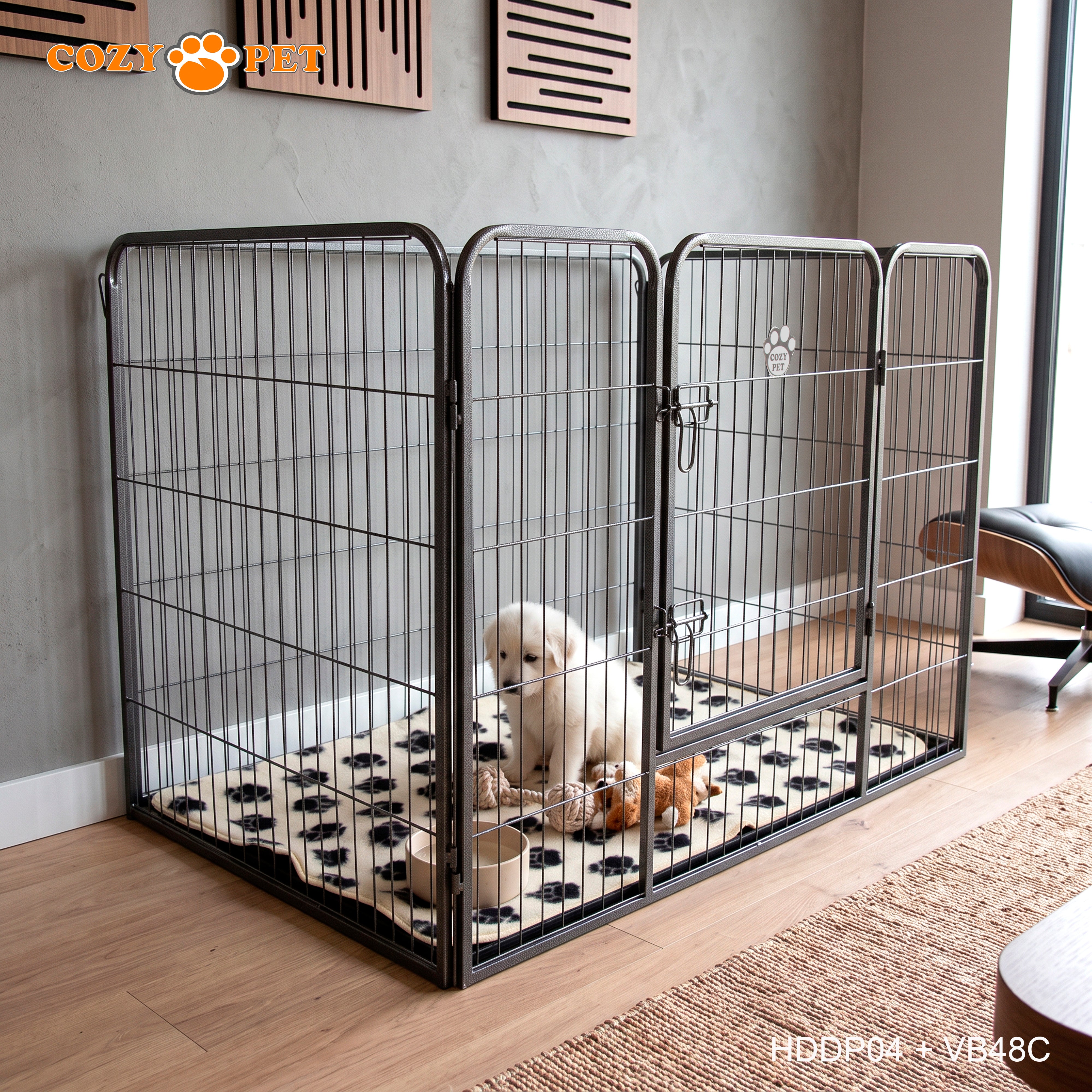 Cozy Pet Heavy Duty Playpen with ABS Tray and Vet Bed Puppy Playpen Dog Crate Model HDDP04 + VB48C