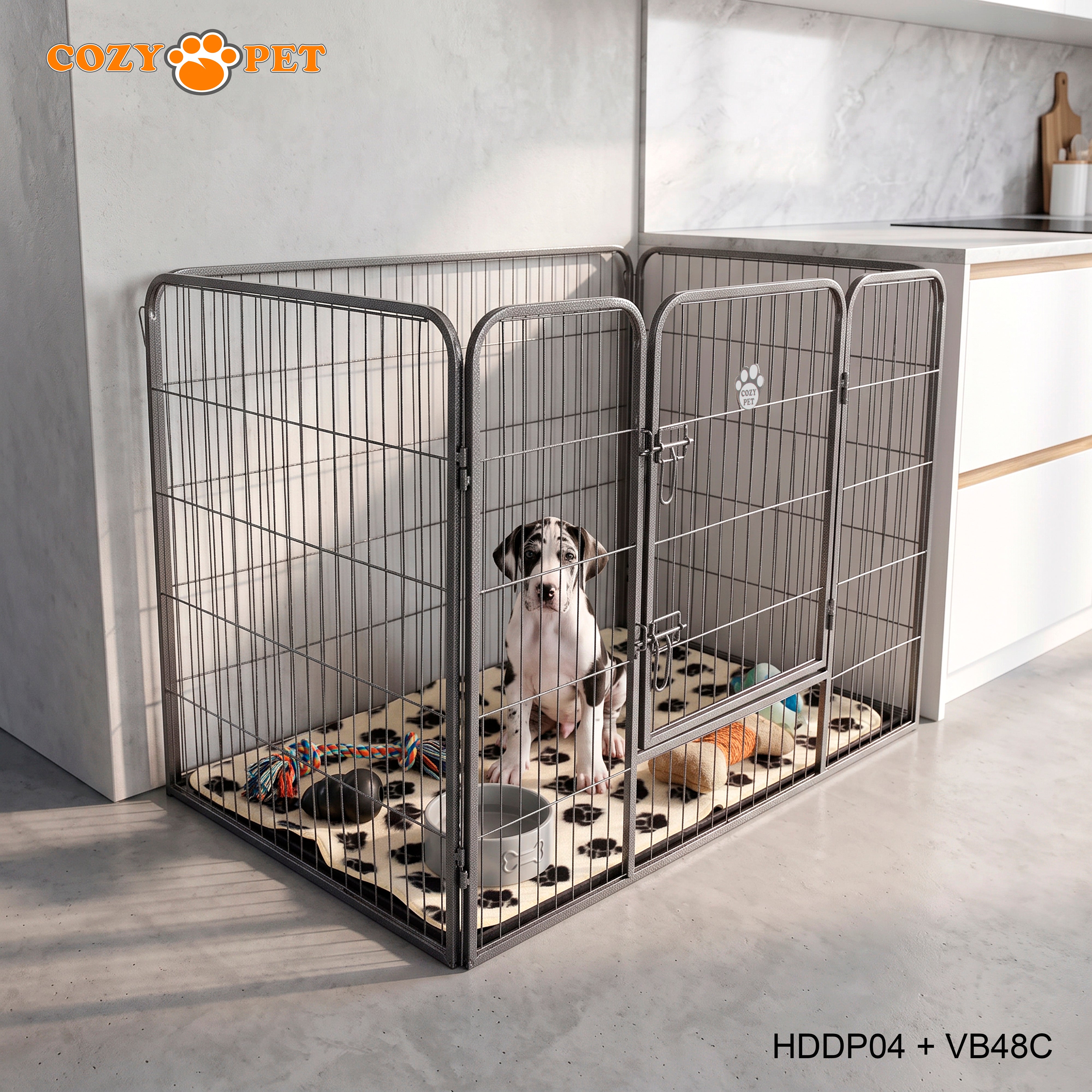 Cozy Pet Heavy Duty Playpen with ABS Tray and Vet Bed Puppy Playpen Dog Crate Model HDDP04 + VB48C
