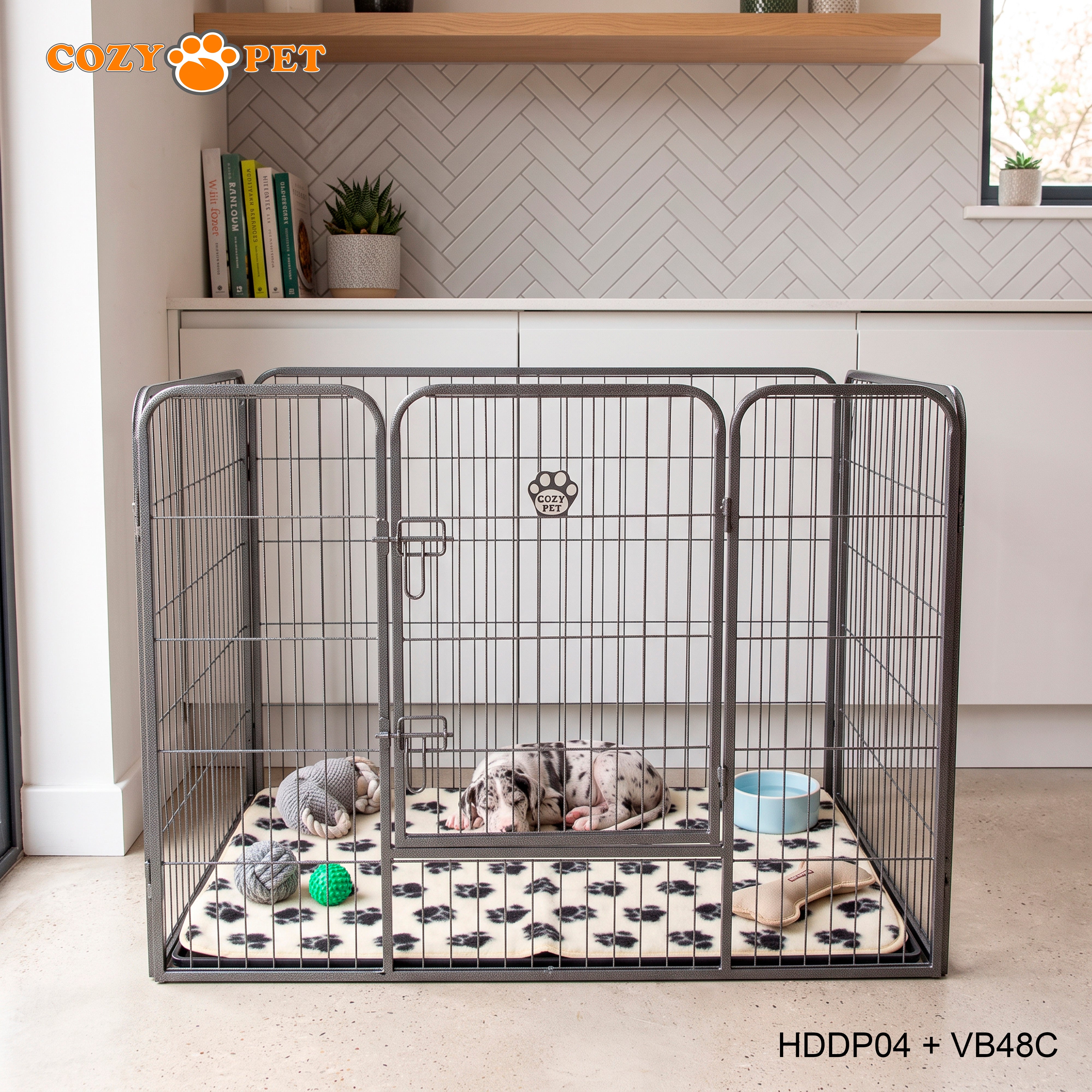 Cozy Pet Heavy Duty Playpen with ABS Tray and Vet Bed Puppy Playpen Dog Crate Model HDDP04 + VB48C