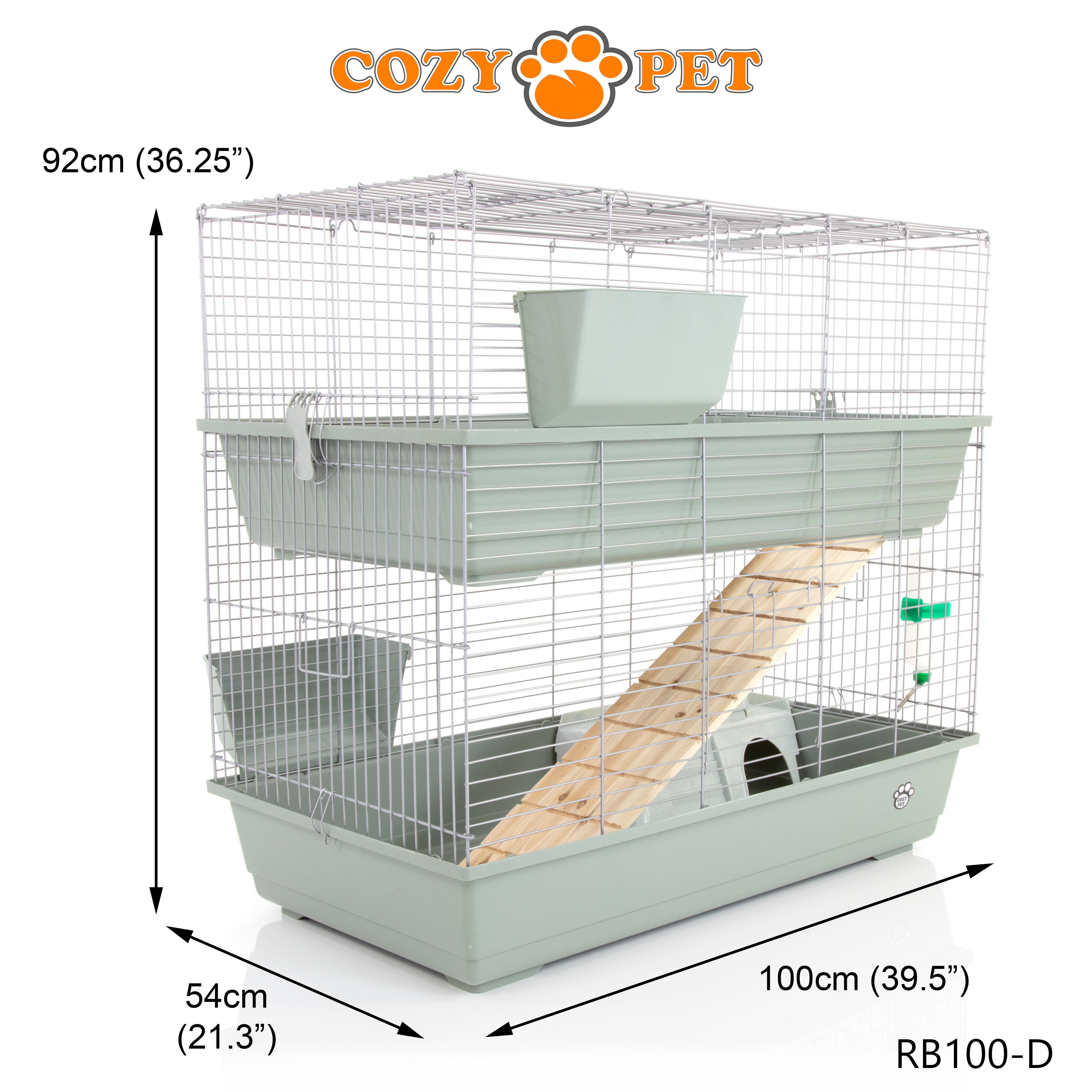 Rabbit Guinea Pig Indoor Cage 2-Tier with Stand by Cozy Pet 100cm for Rat, Chinchilla, Small Animals Hutch Model: RB100-D + RB100-ST