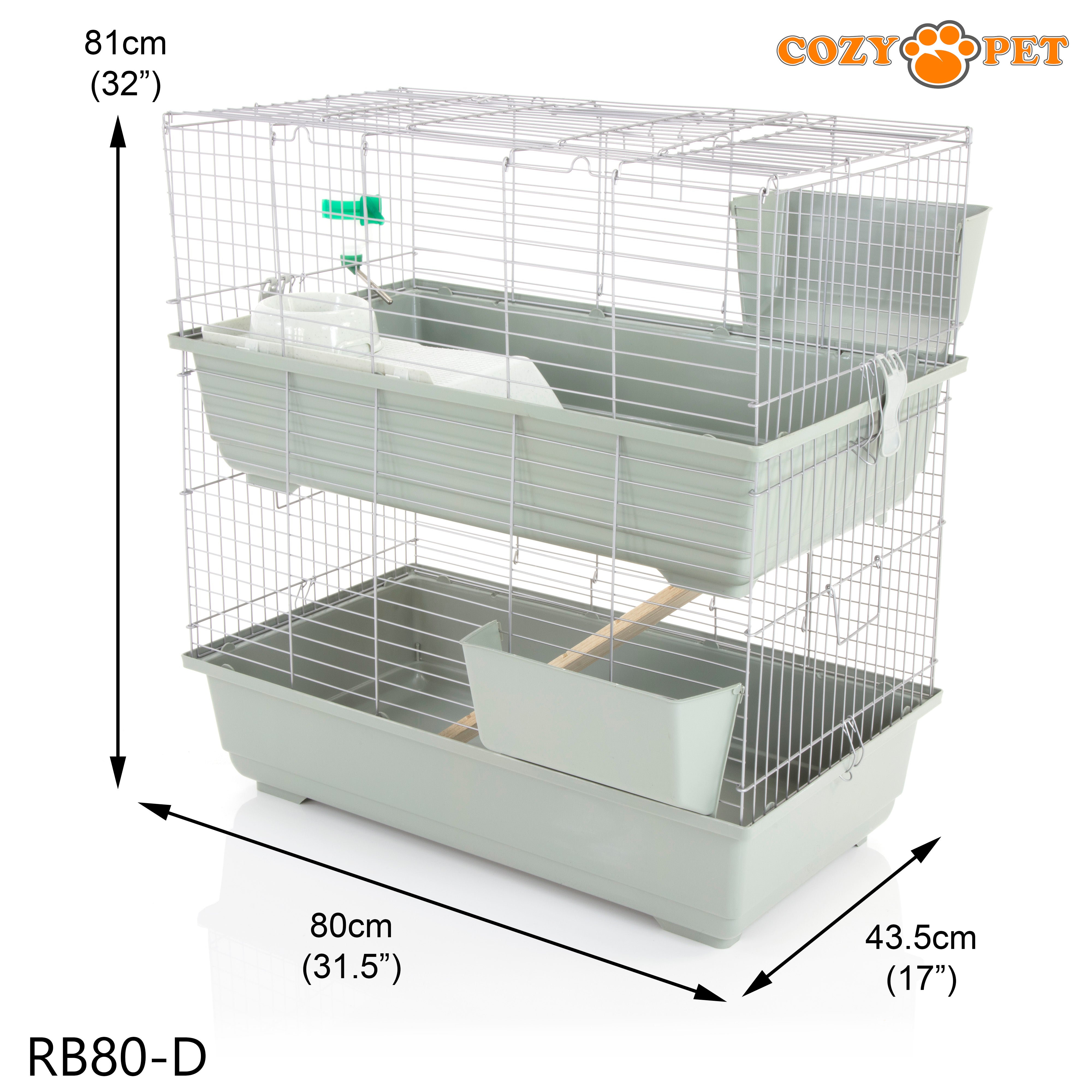 Rabbit Guinea Pig Indoor Cage 2-Tier with Stand by Cozy Pet 80cm for Rat, Chinchilla, Small Animals Hutch Model: RB80-D + RB80-ST