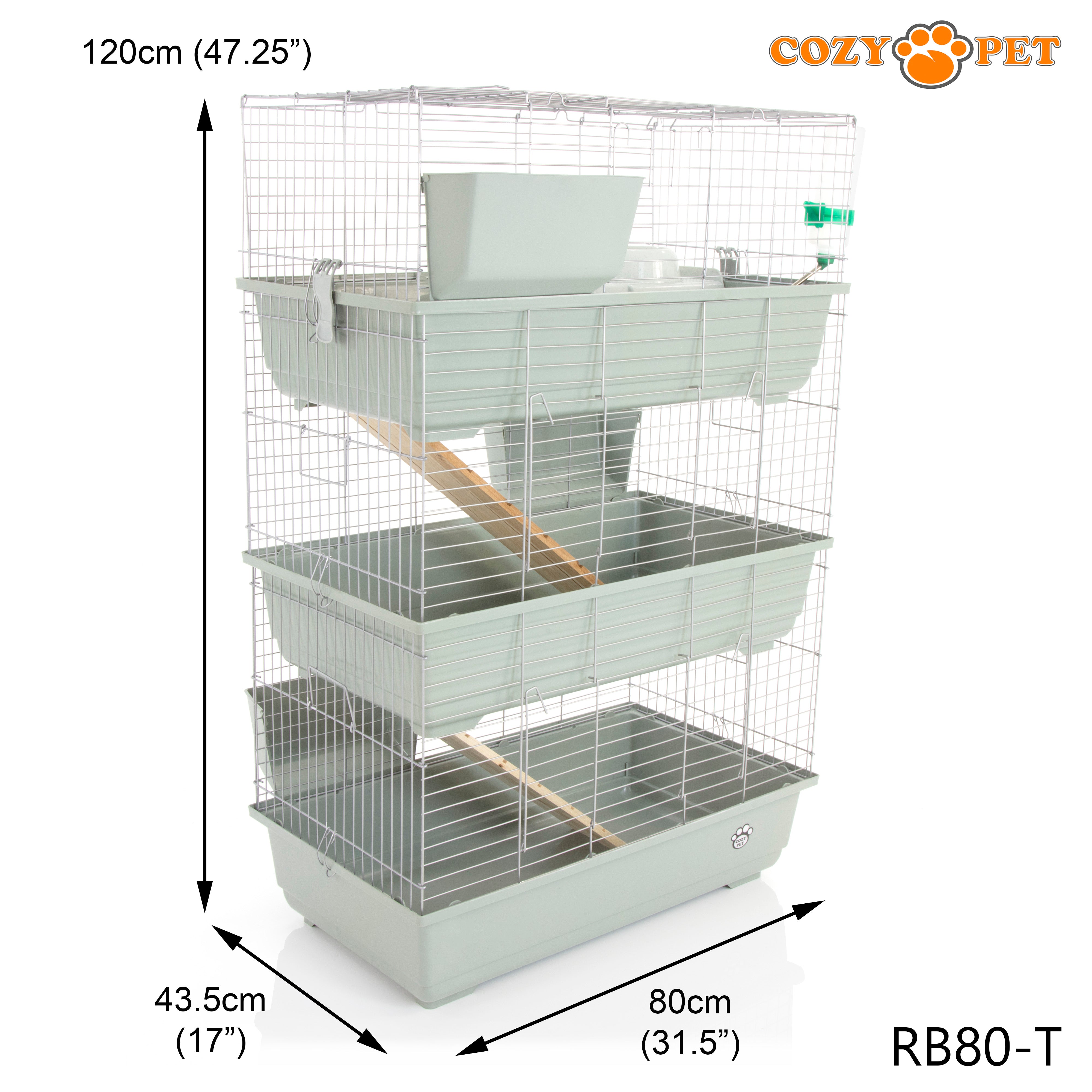 Rabbit Guinea Pig Indoor Cage 3-Tier with Stand by Cozy Pet 80cm for Rat, Chinchilla, Small Animals Hutch Model: RB80-T + RB80-ST