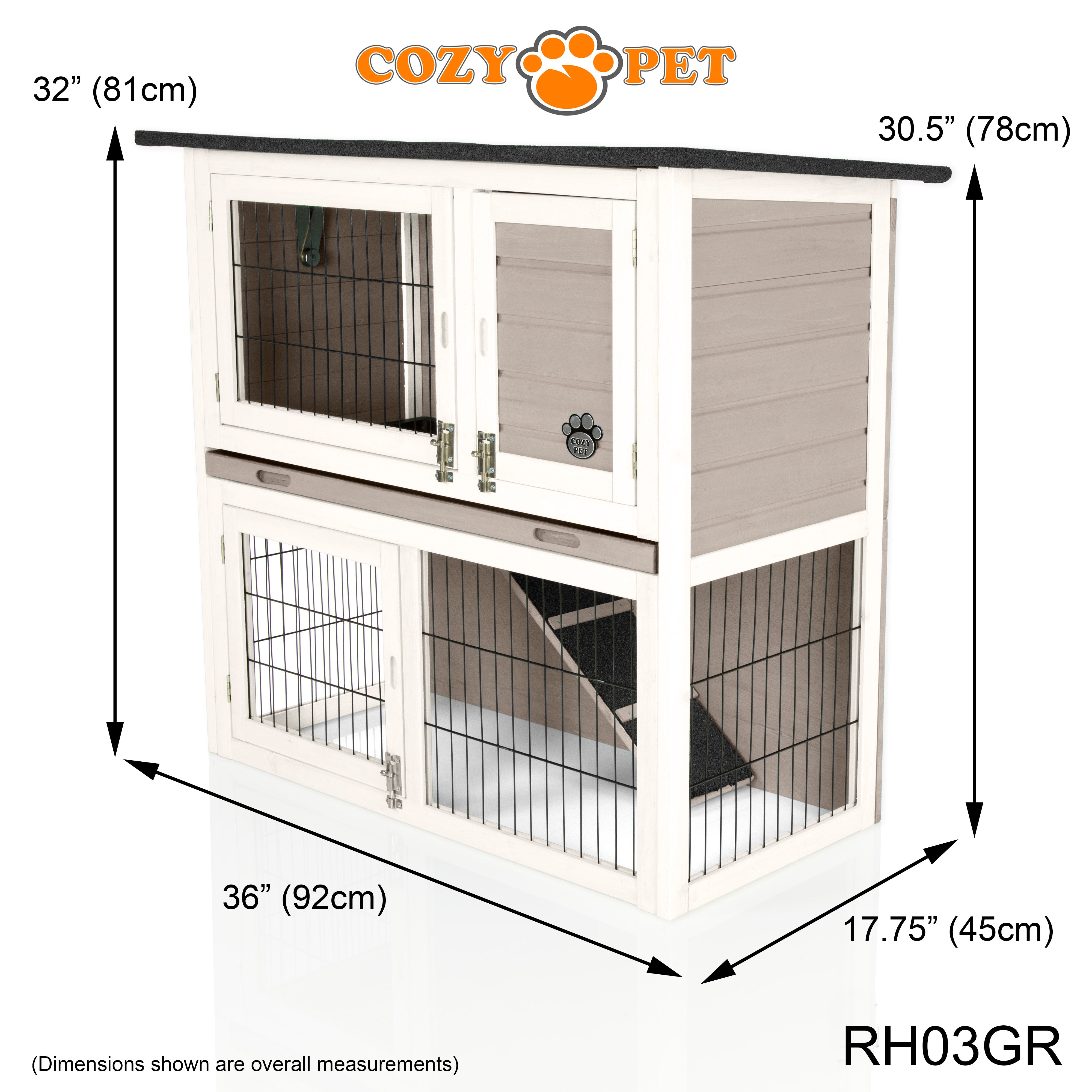 Rabbit Hutch 3ft by Cozy Pet - Grey - RH03GR