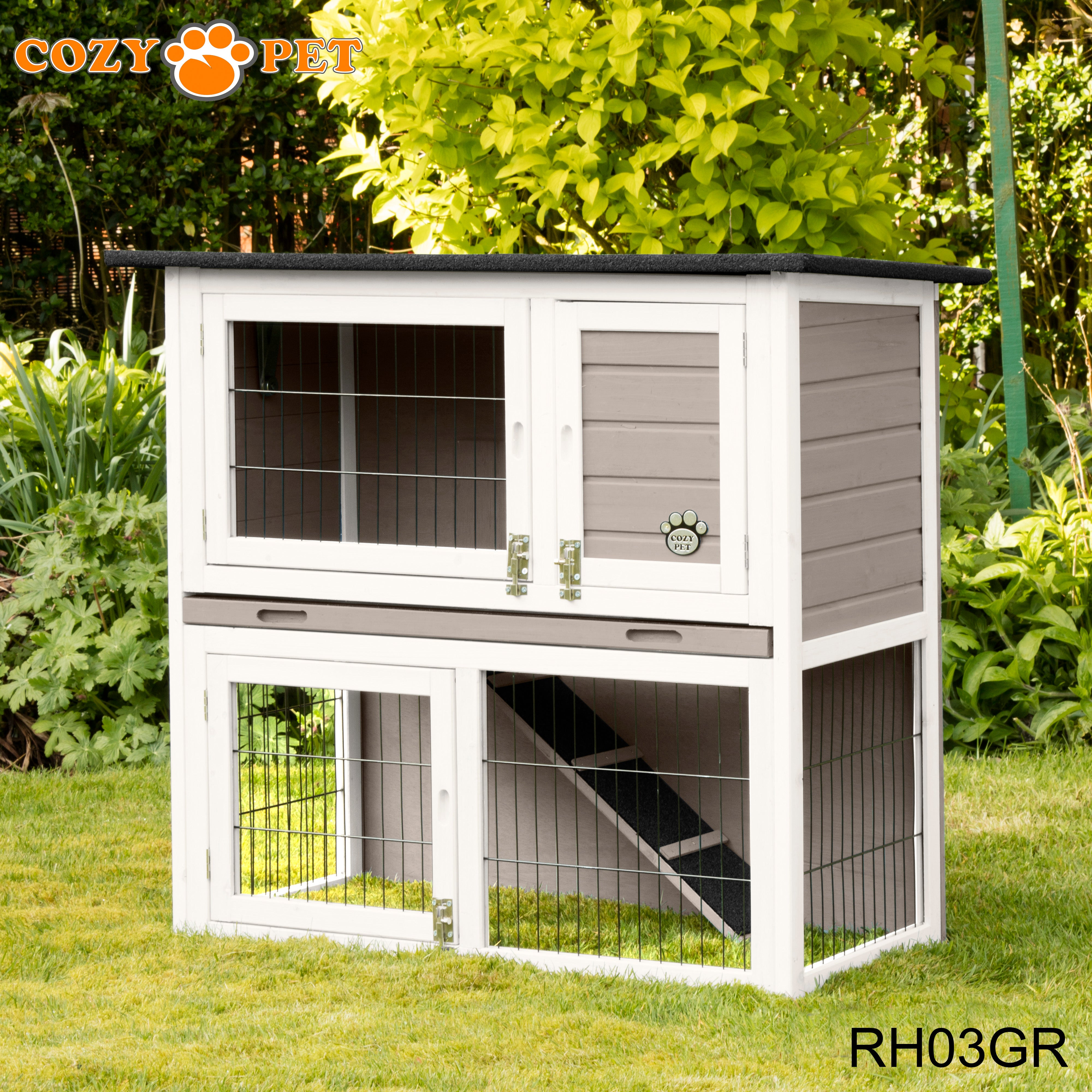 Rabbit Hutch 3ft by Cozy Pet with Cover - Grey - RH03GR + RH03C