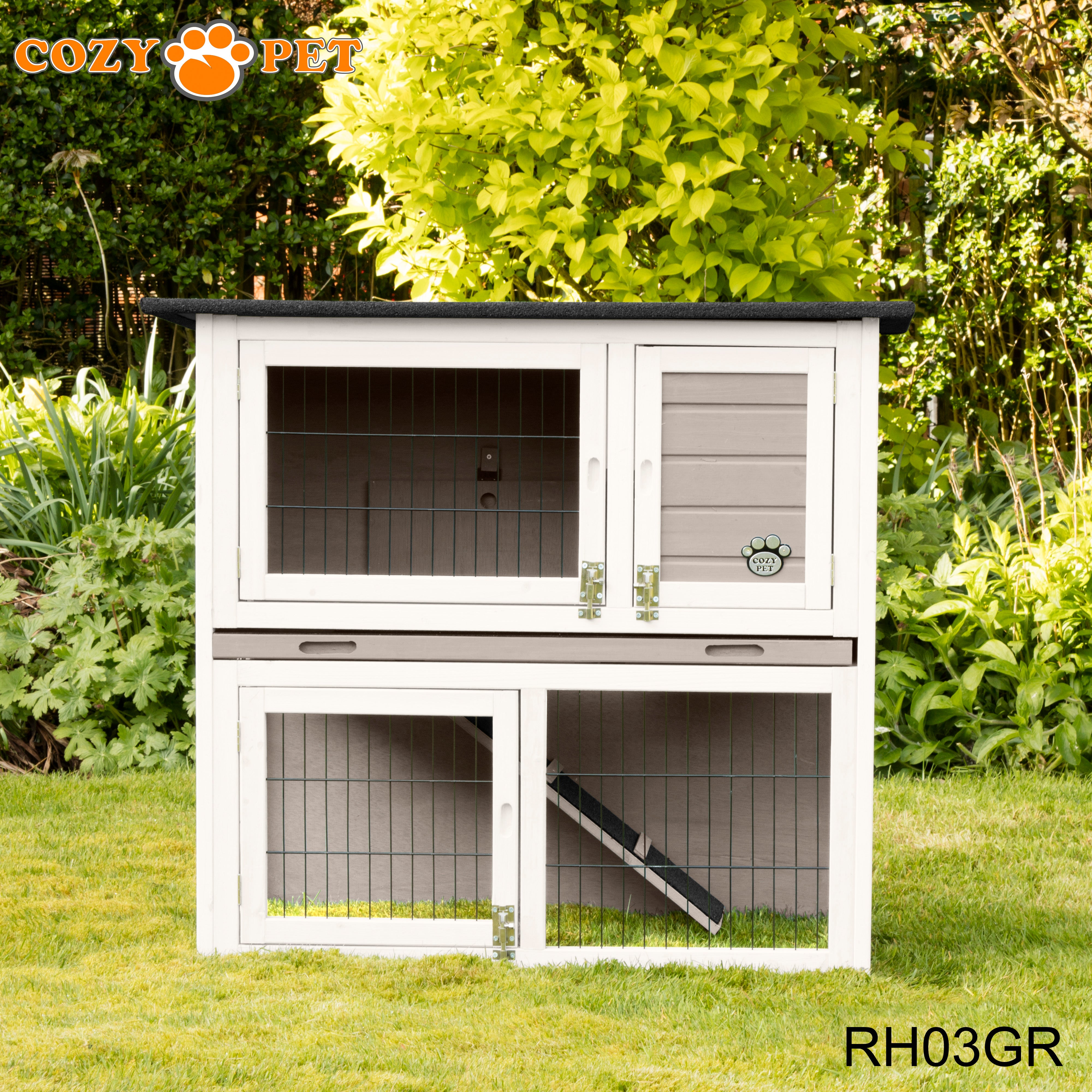 Rabbit Hutch 3ft by Cozy Pet with Cover - Grey - RH03GR + RH03C