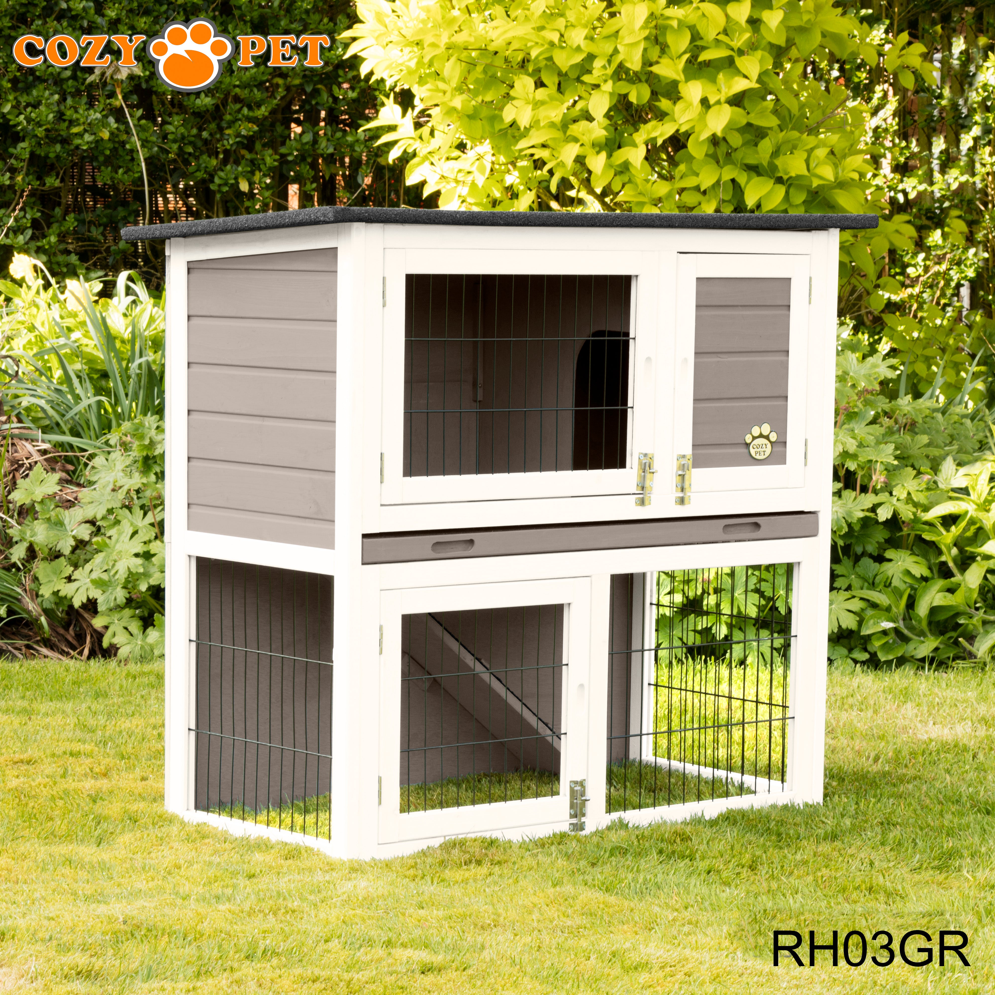 Rabbit Hutch 3ft by Cozy Pet with Cover - Grey - RH03GR + RH03C