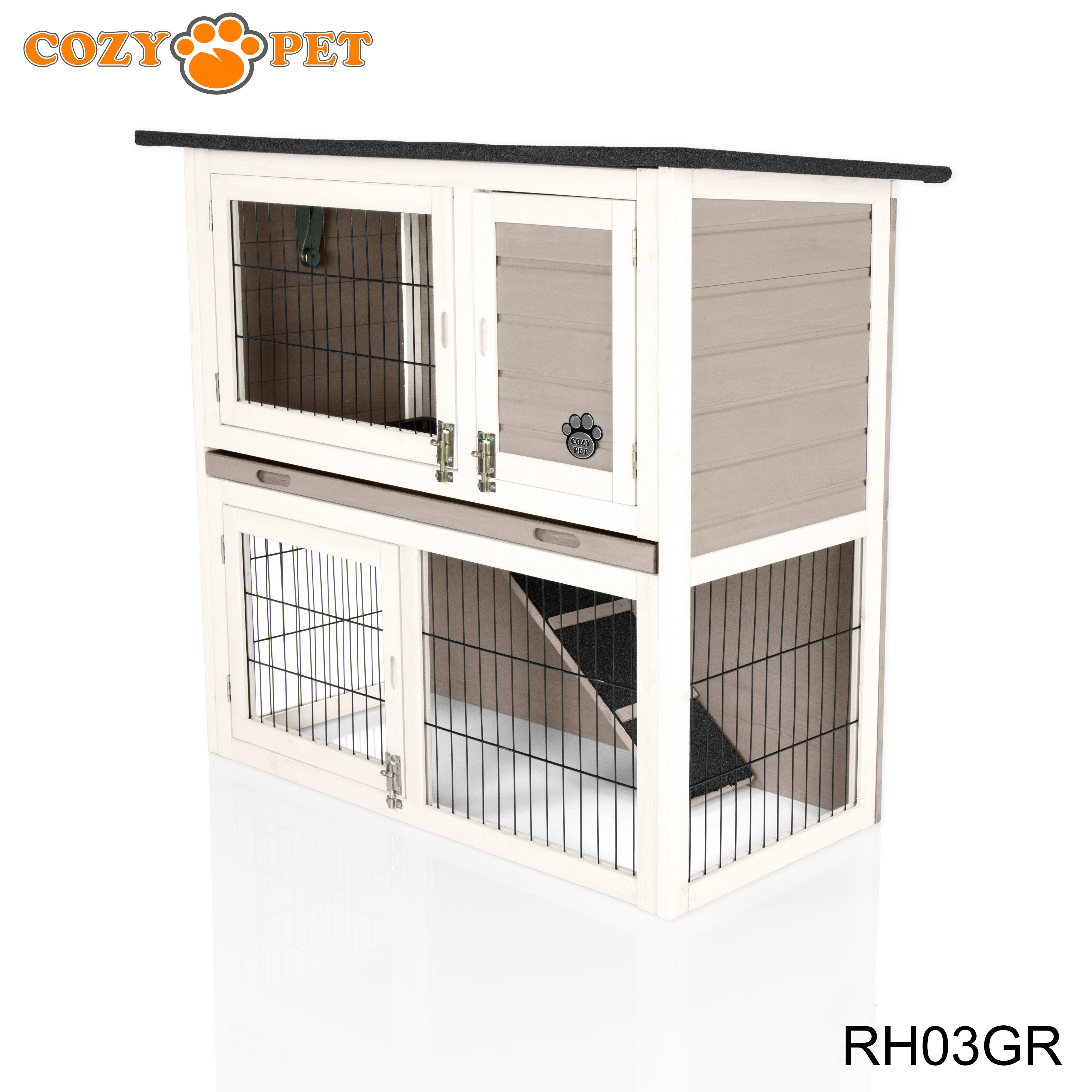 Rabbit Hutch 3ft by Cozy Pet with Cover - Grey - RH03GR + RH03C