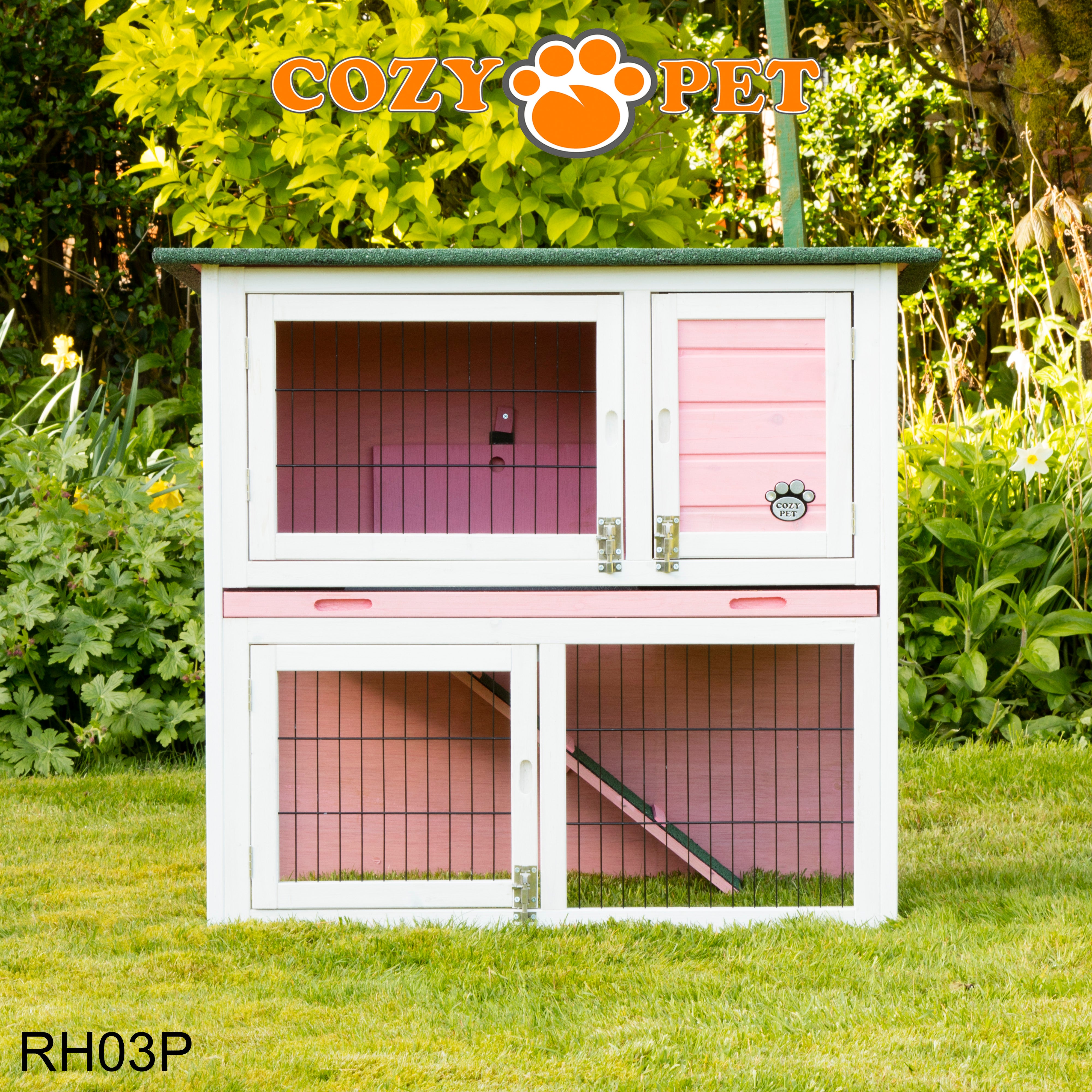 Rabbit Hutch 3ft by Cozy Pet with Cover - Pink - RH03P + RH03C