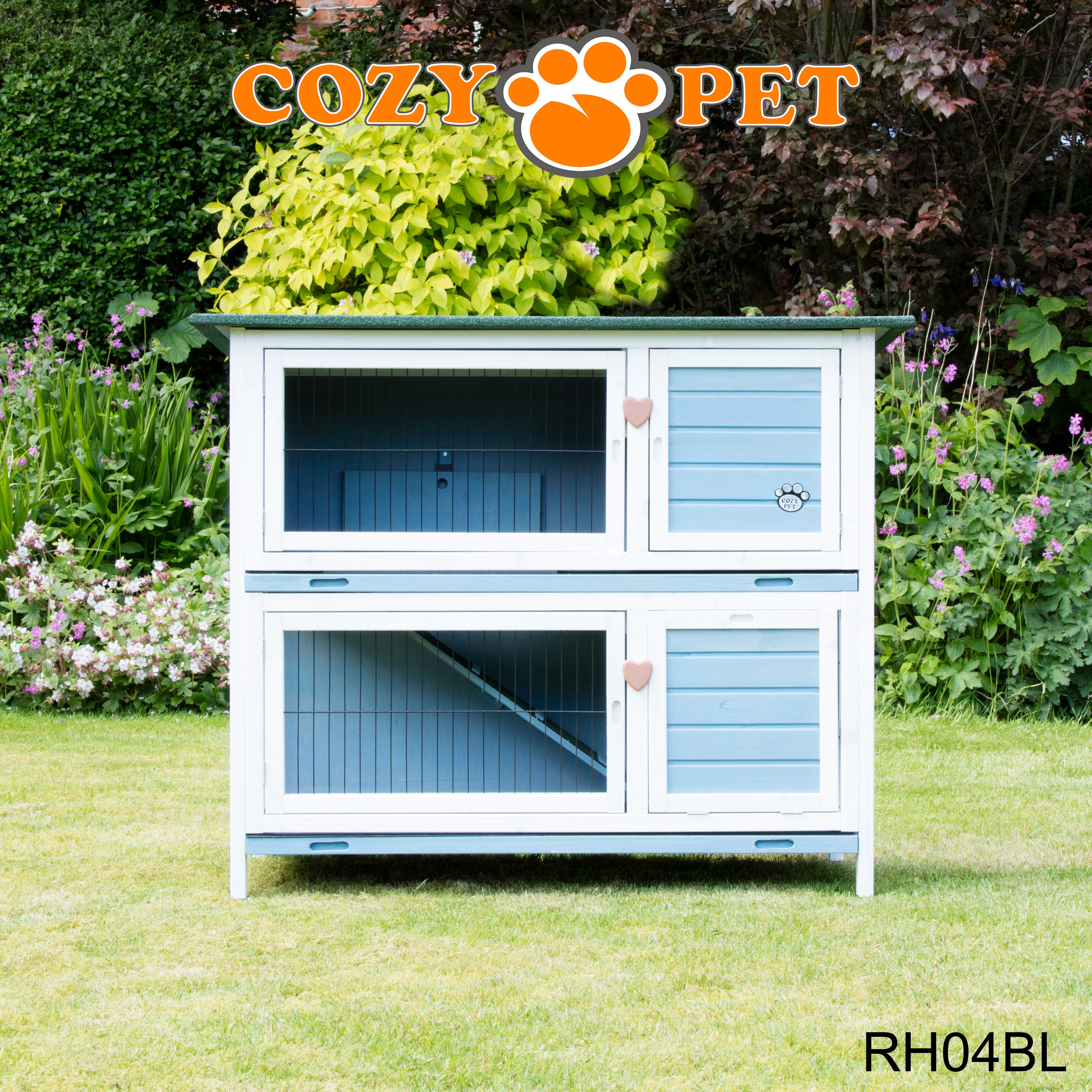 Rabbit Hutch 4ft by Cozy Pet with Cover - Blue - RH04BL + RH04C