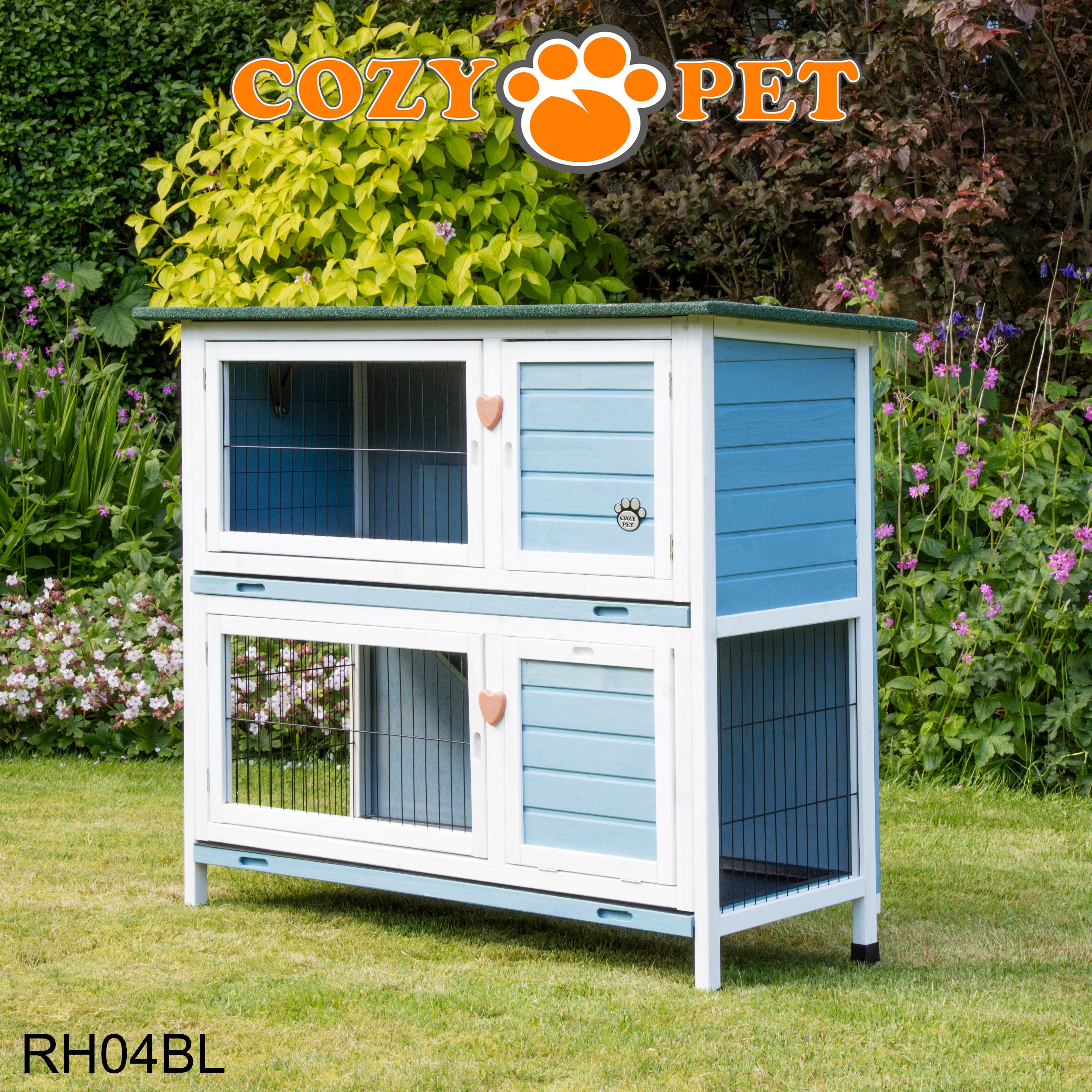 Rabbit Hutch 4ft by Cozy Pet with Cover - Blue - RH04BL + RH04C