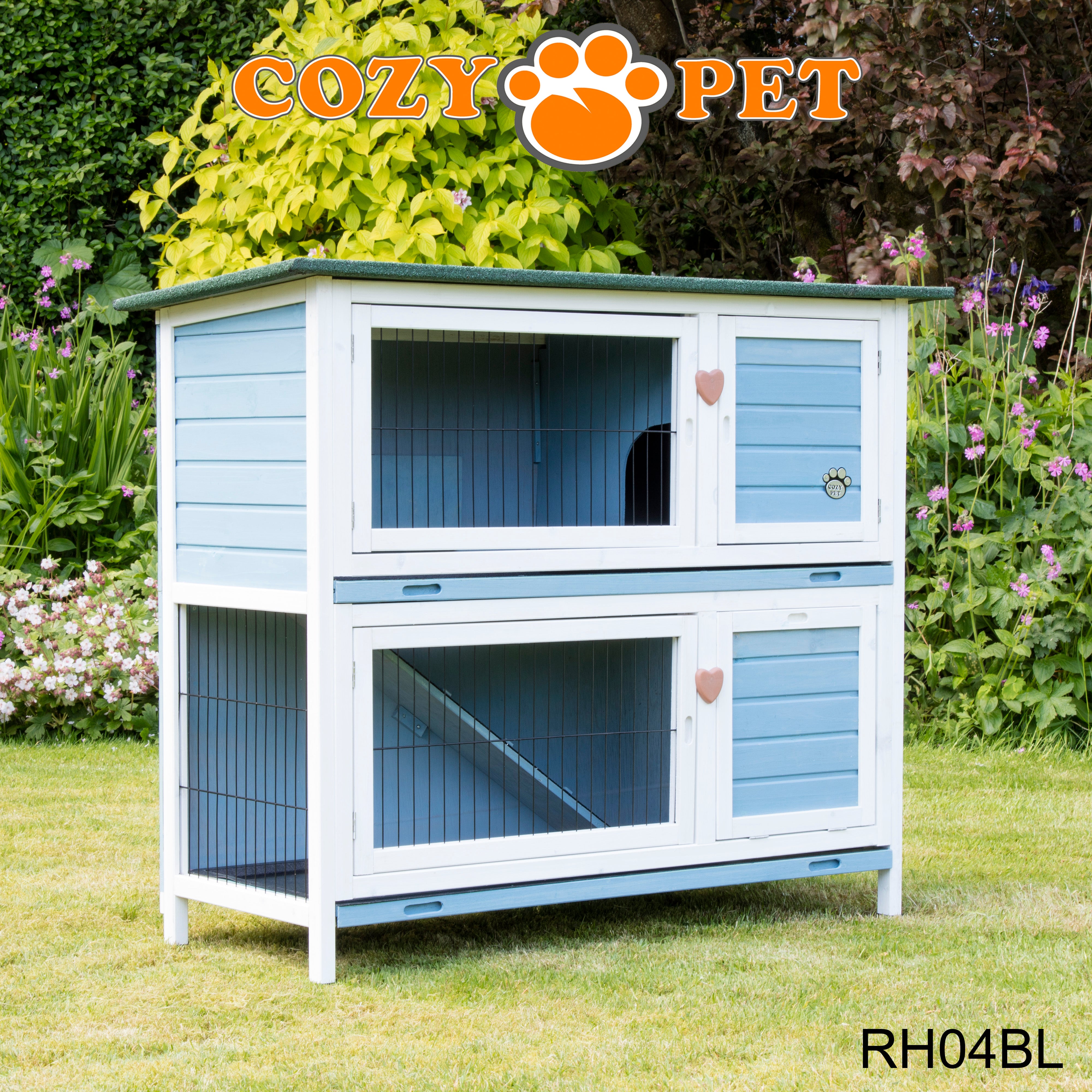 Rabbit Hutch 4ft by Cozy Pet with Cover - Blue - RH04BL + RH04C