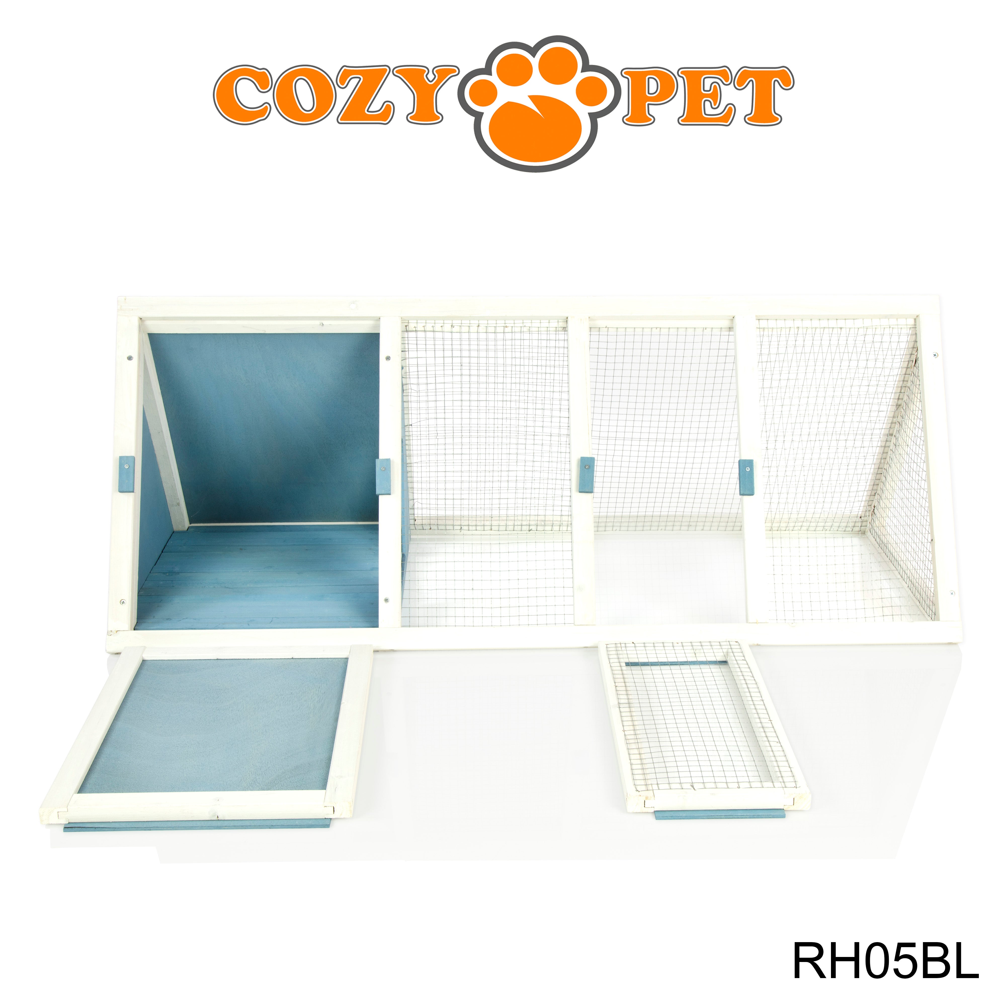 Rabbit Hutch with Run by Cozy Pet Triangular, Tortoise Run, Guinea Pig Hutch - Blue - RH05BL