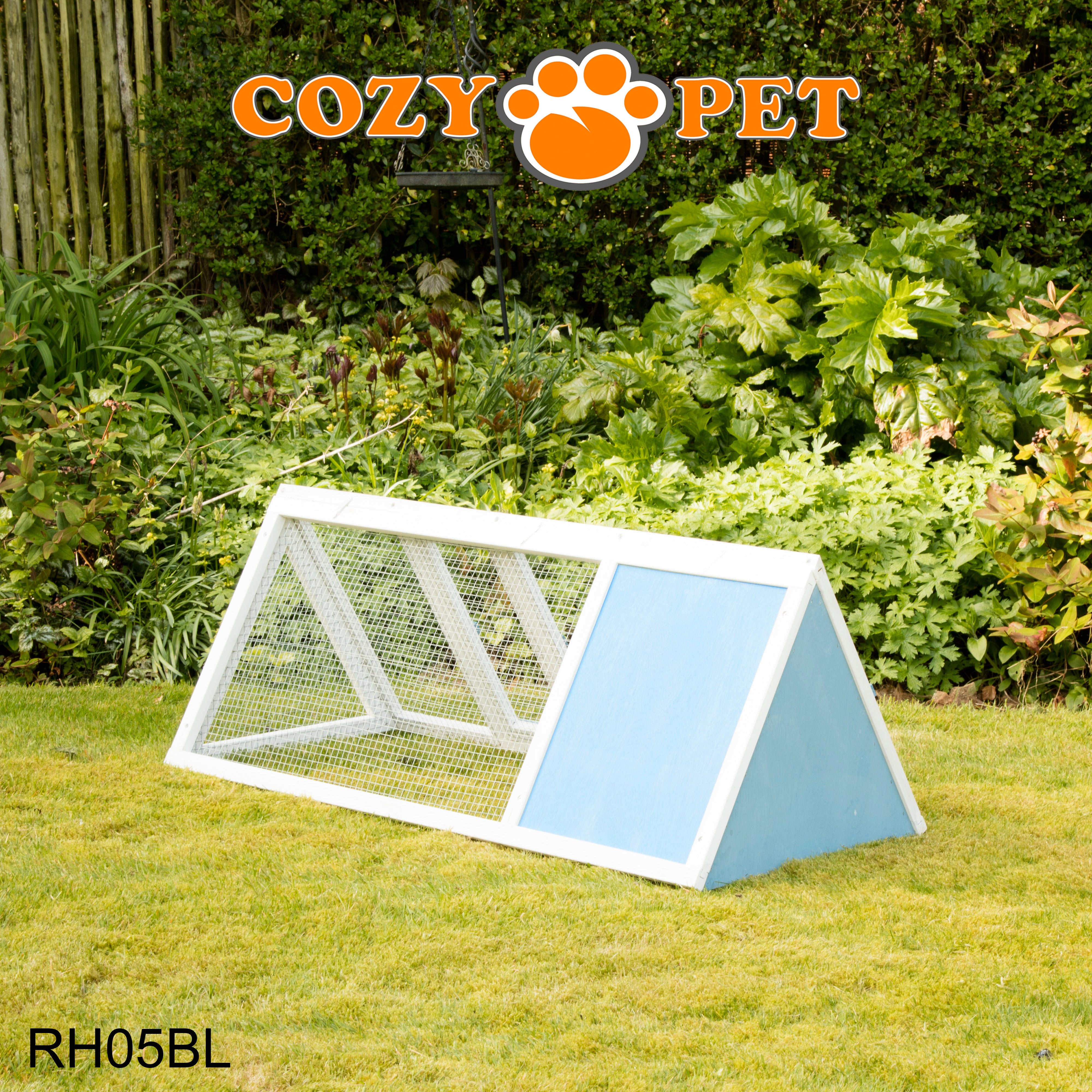 Rabbit Hutch with Run by Cozy Pet Triangular, Tortoise Run, Guinea Pig Hutch - Blue - RH05BL