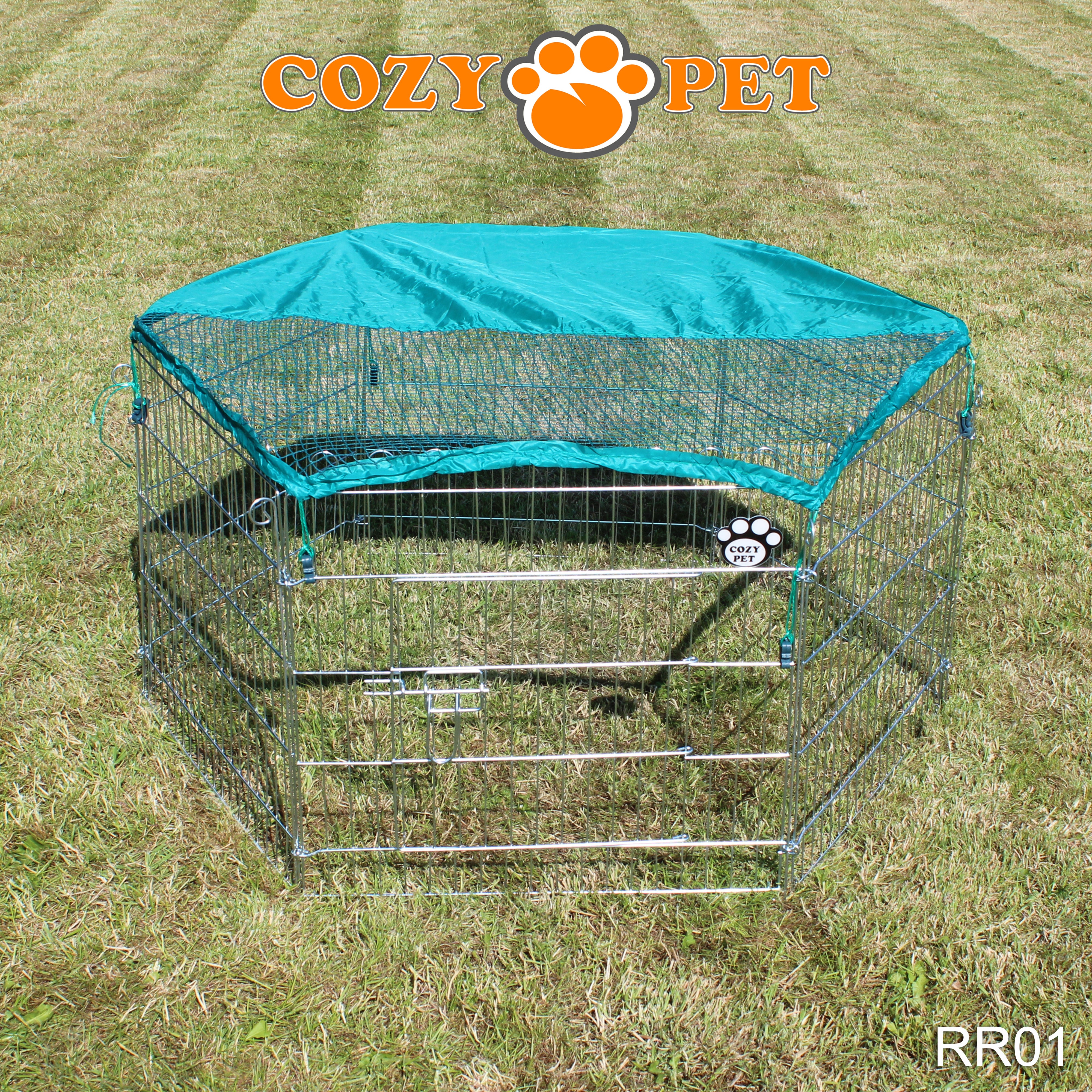 Rabbit Run 6 Panel Galvanised Playpen with Sunshade by Cozy Pet Model RR01