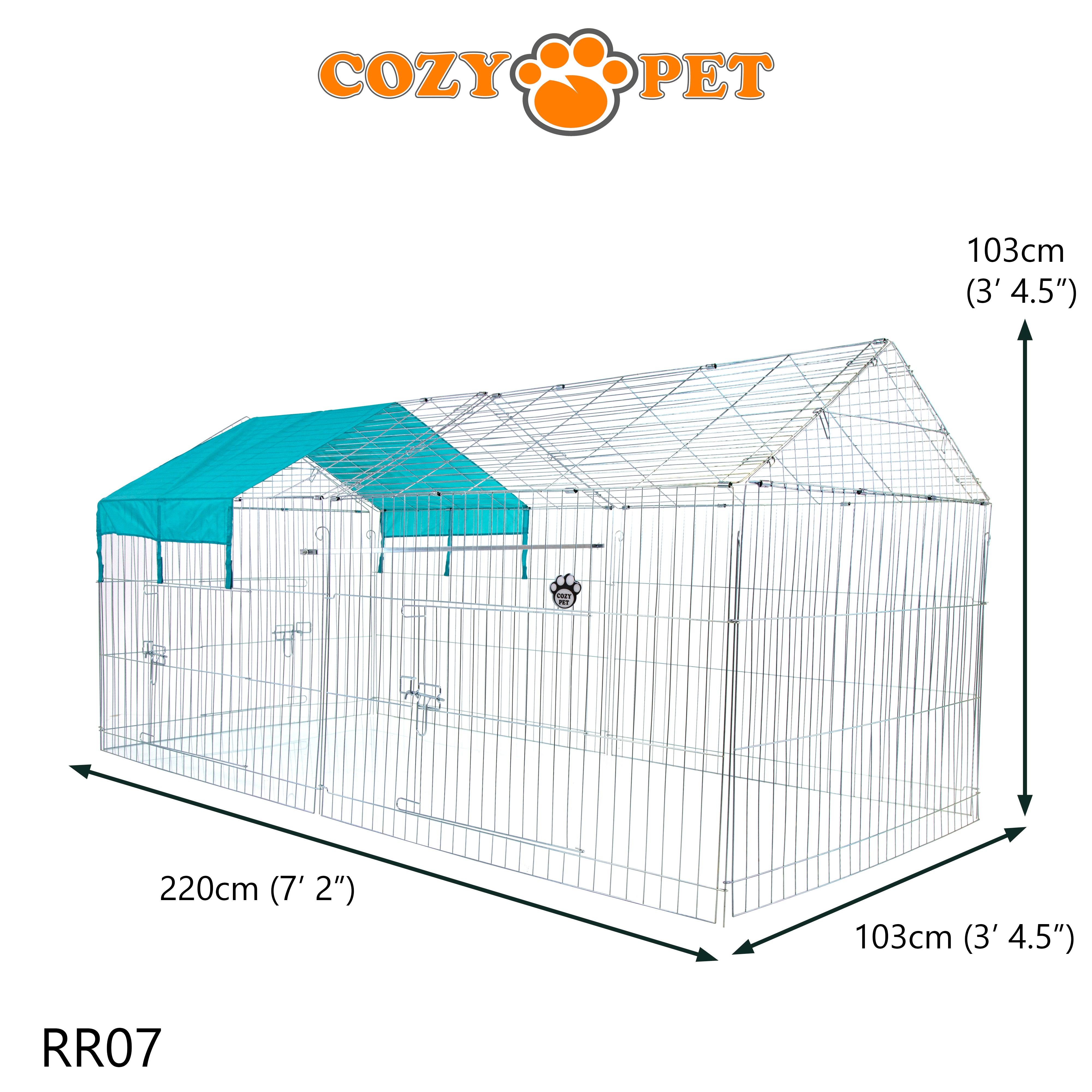 Rabbit Run with Pitched Roof and Sunshade 2.2m Long by Cozy Pet Rectangular Galvanised Model RR07