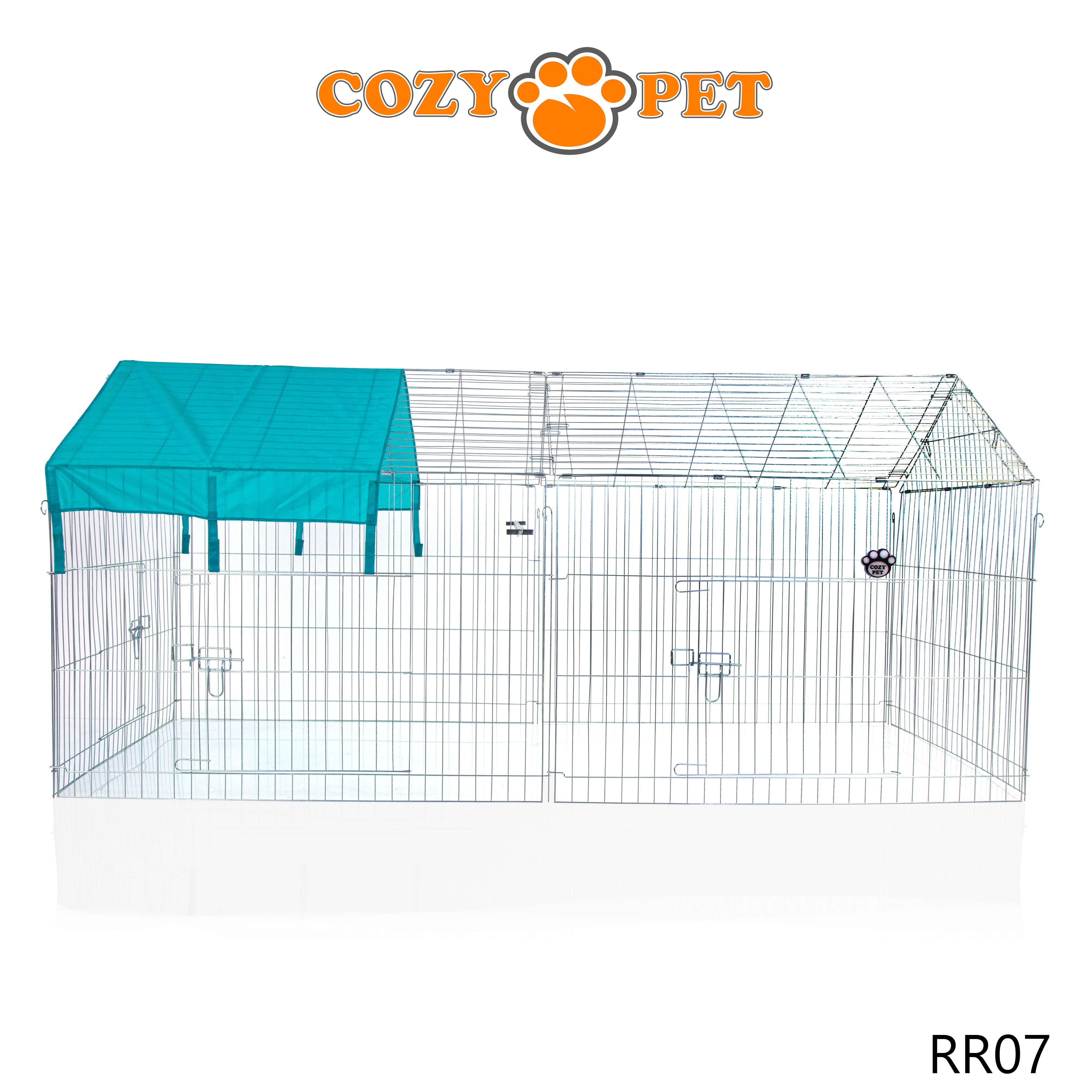 Rabbit Run with Pitched Roof and Sunshade 2.2m Long by Cozy Pet Rectangular Galvanised Model RR07