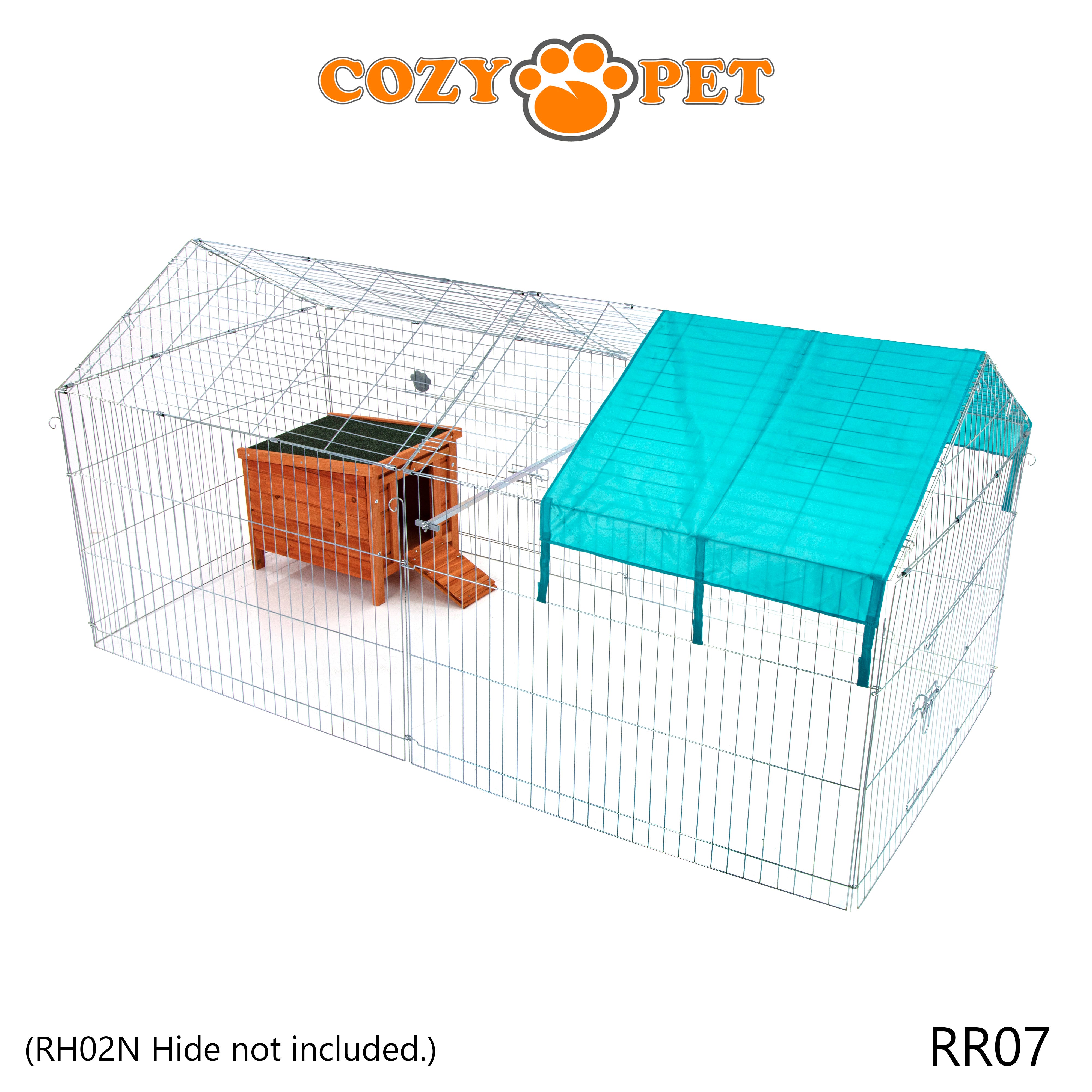 Rabbit Run with Pitched Roof and Sunshade 2.2m Long by Cozy Pet Rectangular Galvanised Model RR07