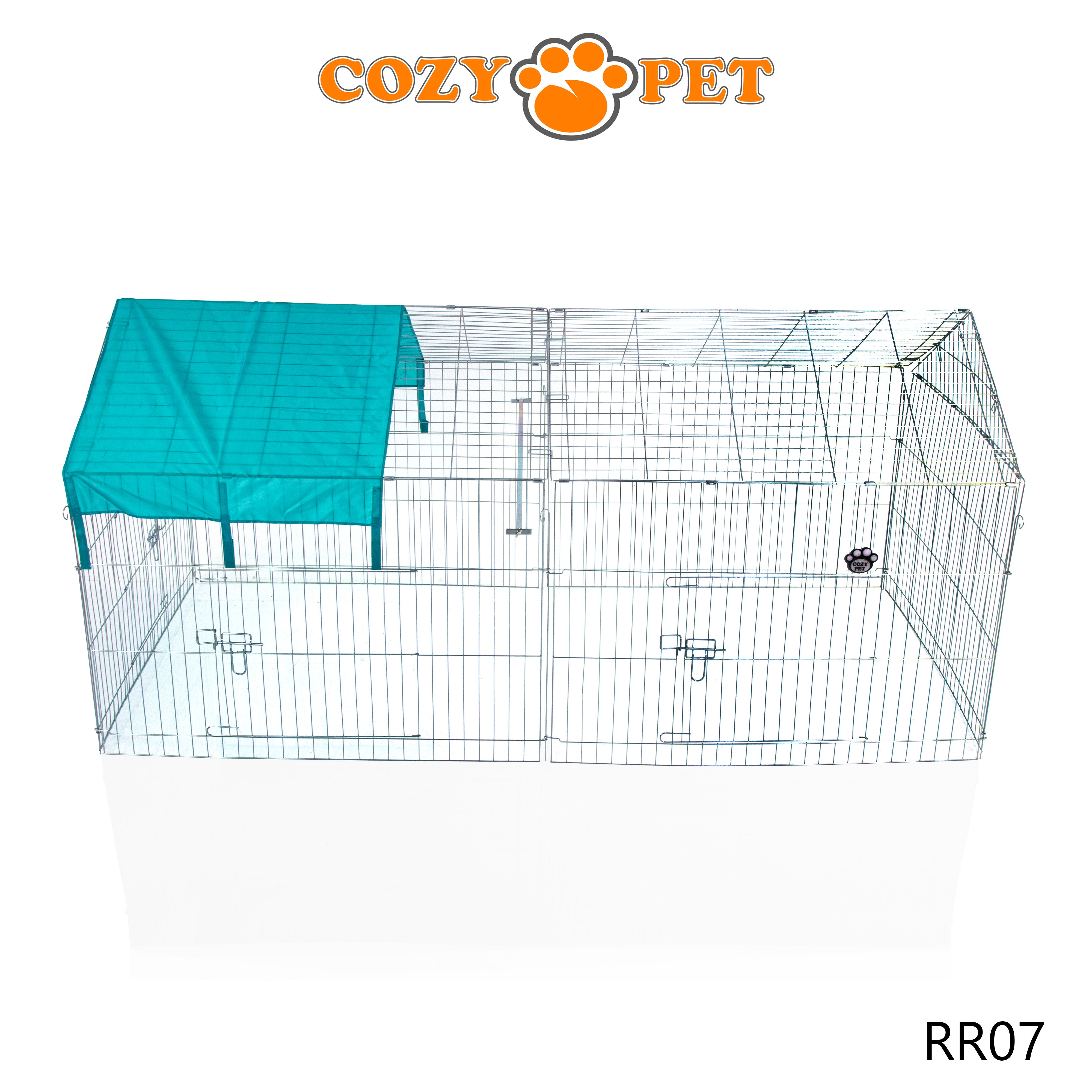 Rabbit Run with Pitched Roof and Sunshade 2.2m Long by Cozy Pet Rectangular Galvanised Model RR07