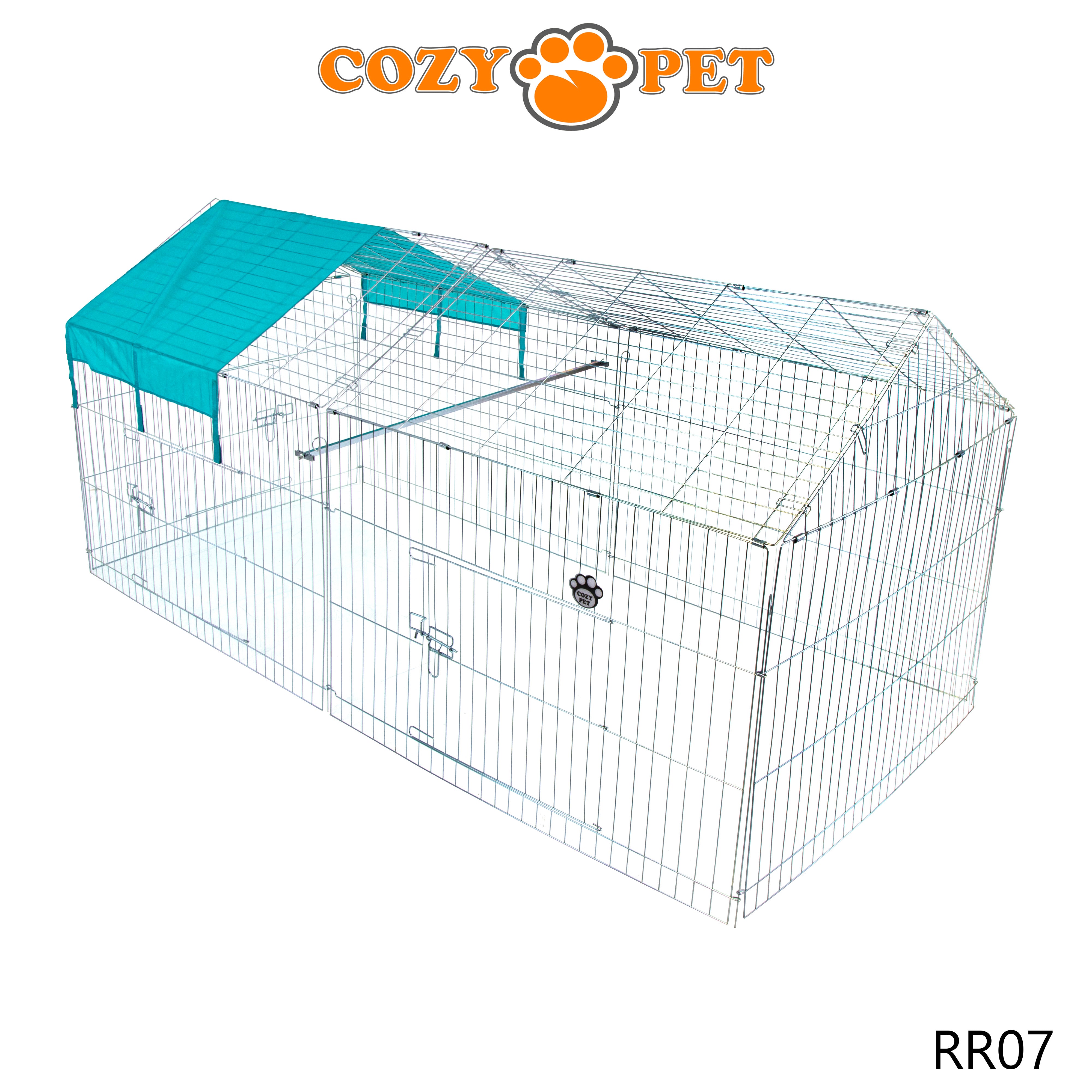 Rabbit Run with Pitched Roof and Sunshade 2.2m Long by Cozy Pet Rectangular Galvanised Model RR07