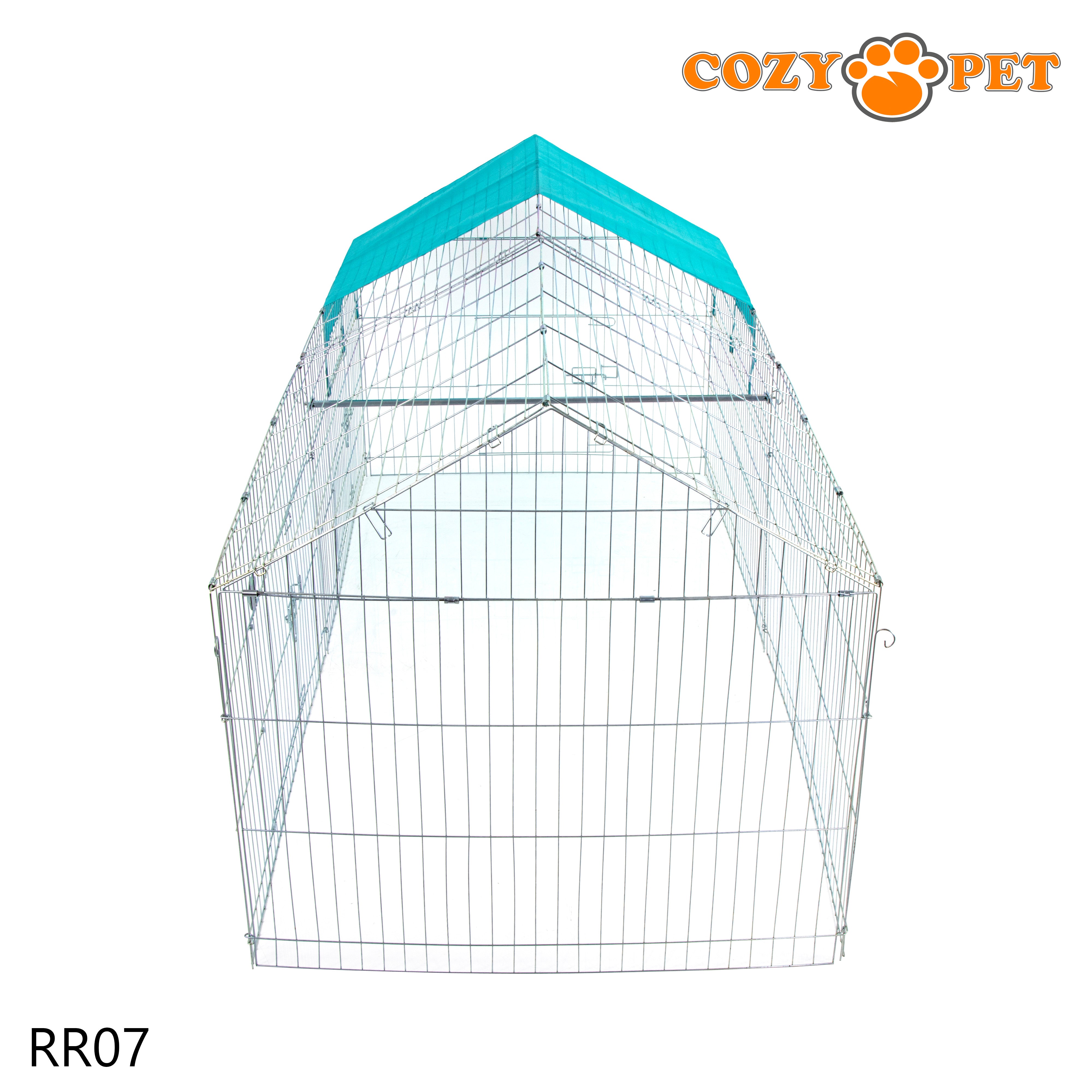 Rabbit Run with Pitched Roof and Sunshade 2.2m Long by Cozy Pet Rectangular Galvanised Model RR07