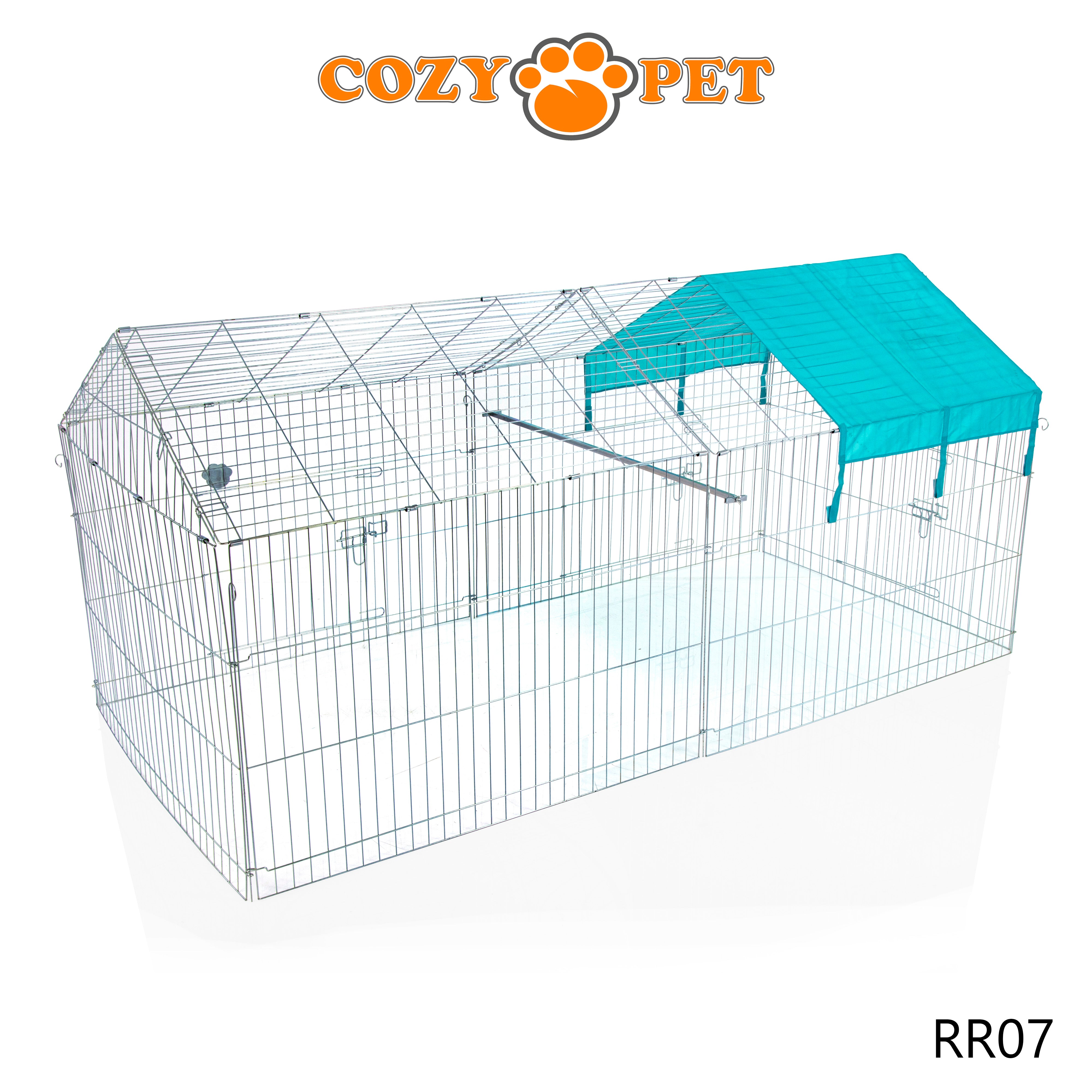 Rabbit Run with Pitched Roof and Sunshade 2.2m Long by Cozy Pet Rectangular Galvanised Model RR07