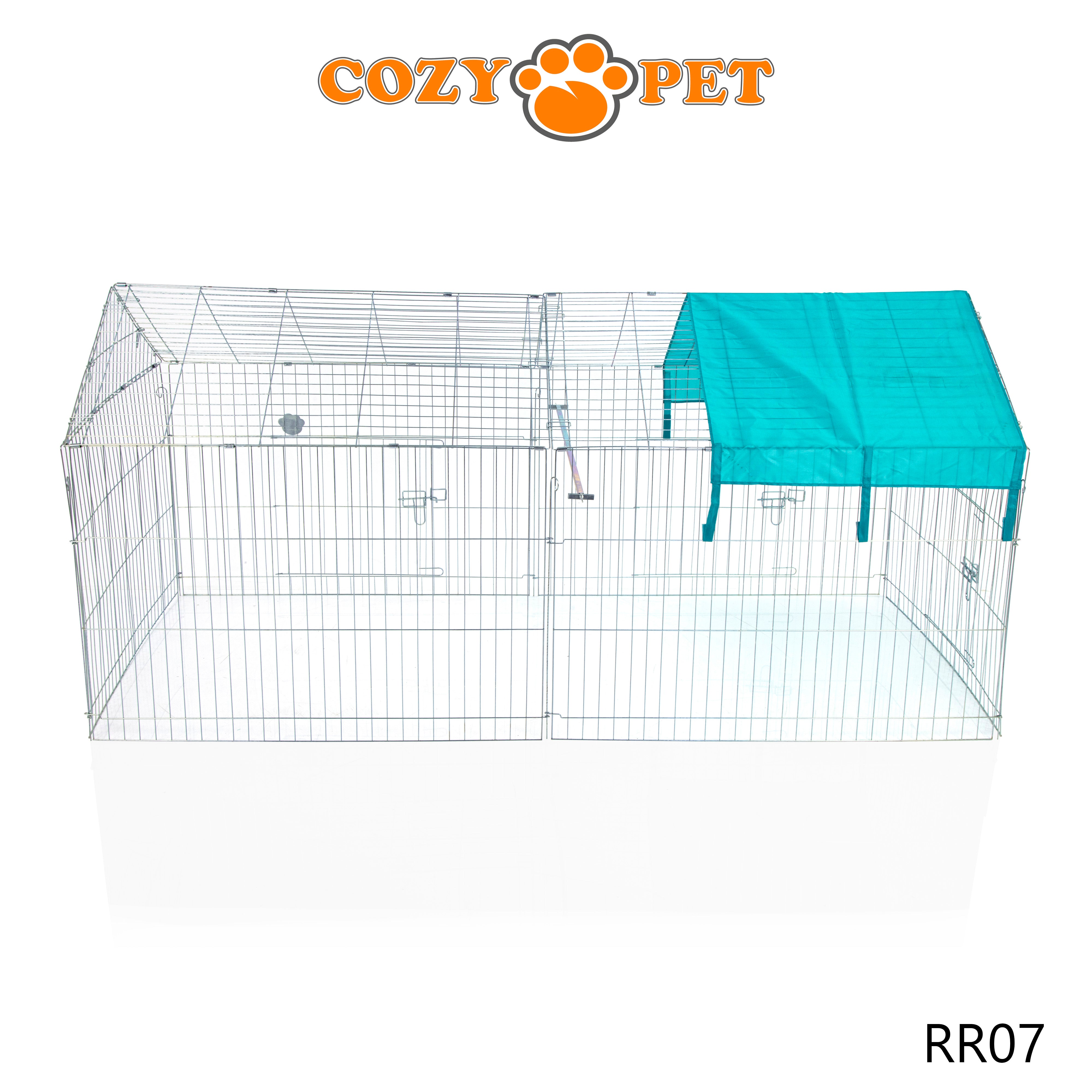 Rabbit Run with Pitched Roof and Sunshade 2.2m Long by Cozy Pet Rectangular Galvanised Model RR07