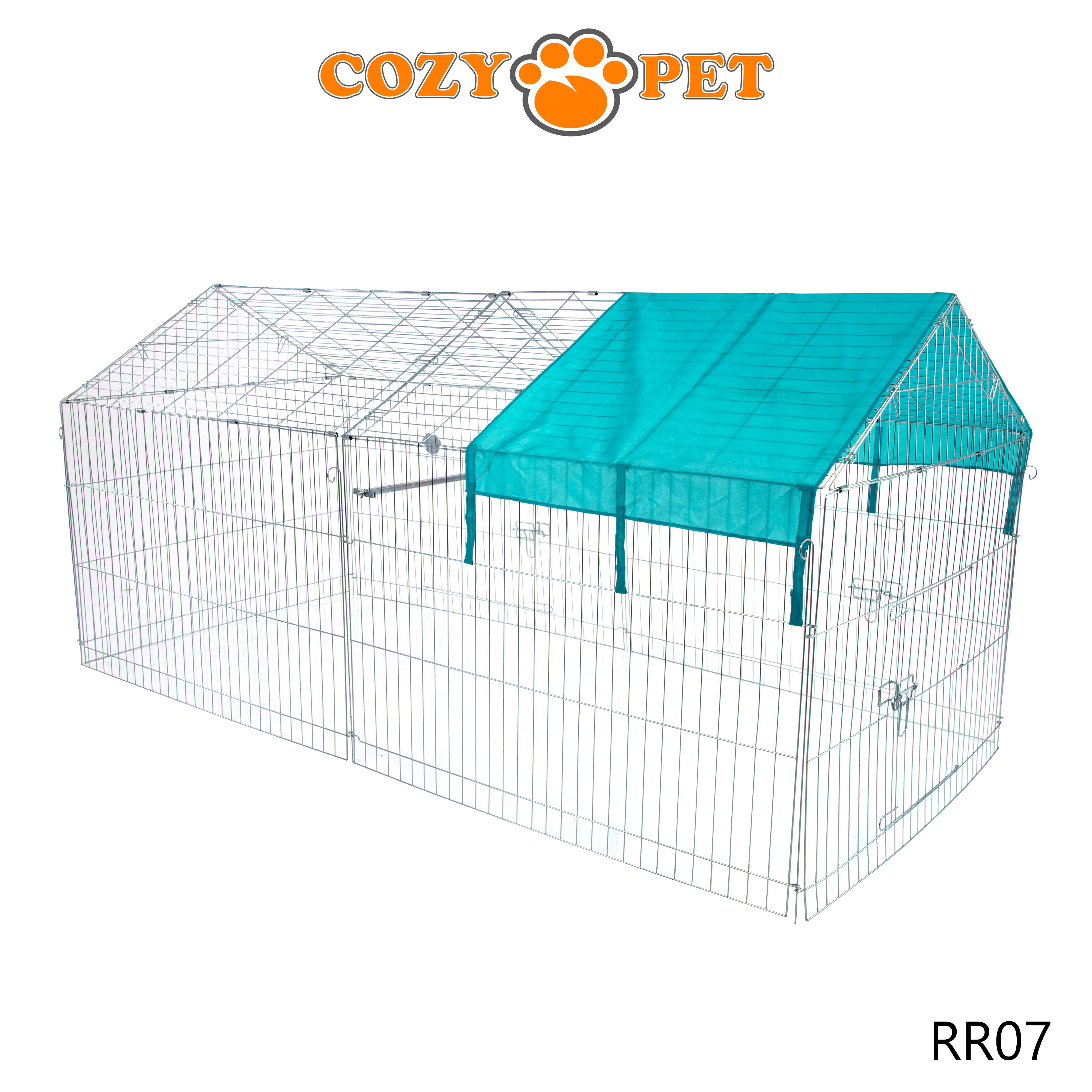 Rabbit Run with Pitched Roof and Sunshade 2.2m Long by Cozy Pet Rectangular Galvanised Model RR07